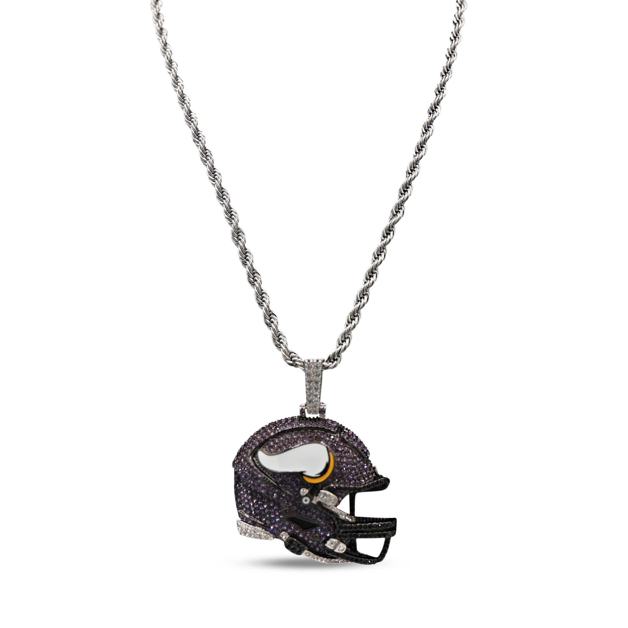 GLD Minnesota Vikings 14K White Gold Helmet Logo Pendant & 20" Rope Chain