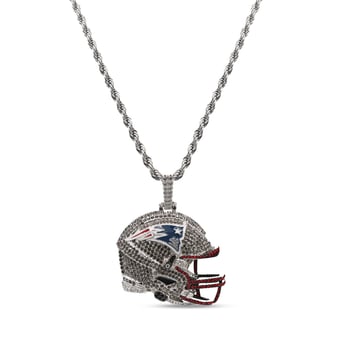 GLD New England Patriots 14K White Gold Helmet Logo Pendant & 20" Rope Chain