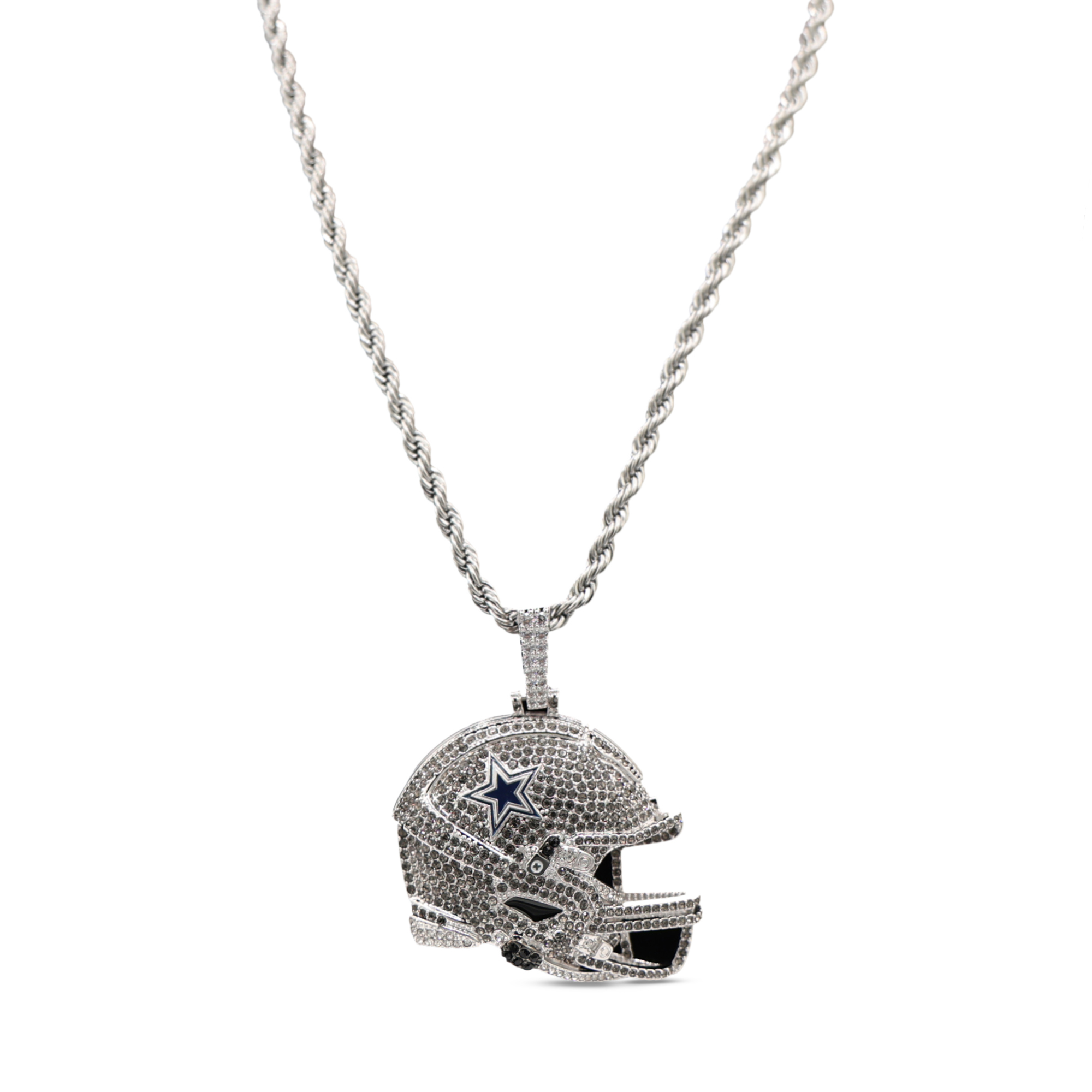 GLD Dallas Cowboys 14K White Gold Helmet Logo Pendant & 20" Rope Chain