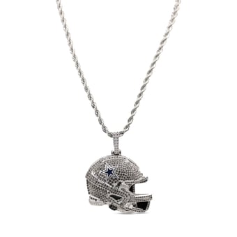 GLD Dallas Cowboys 14K White Gold Helmet Logo Pendant & 20" Rope Chain