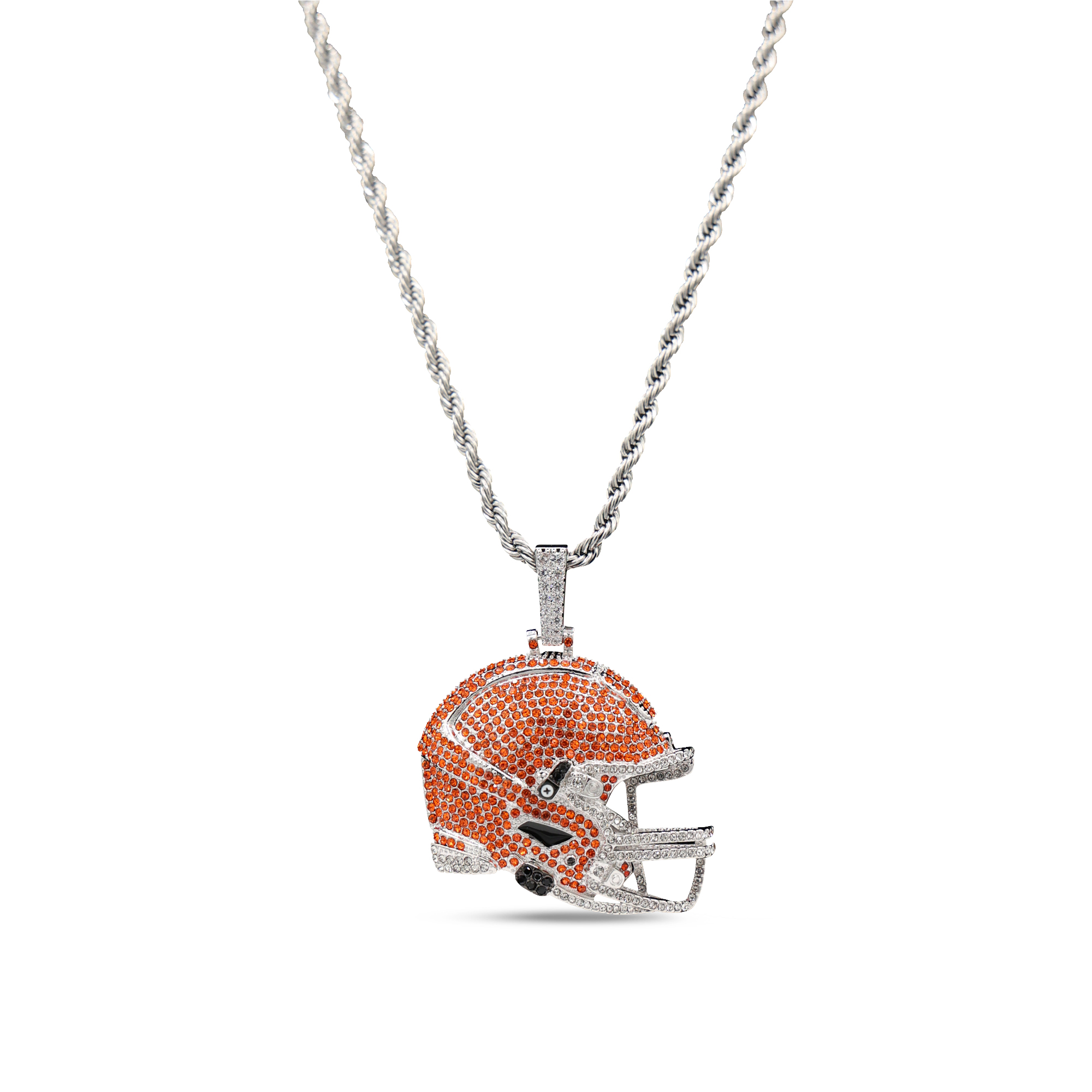 GLD Cleveland Browns 14K White Gold Helmet Logo Pendant & 20" Rope Chain