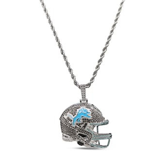 GLD Detroit Lions 14K White Gold Helmet Logo Pendant & 20" Rope Chain