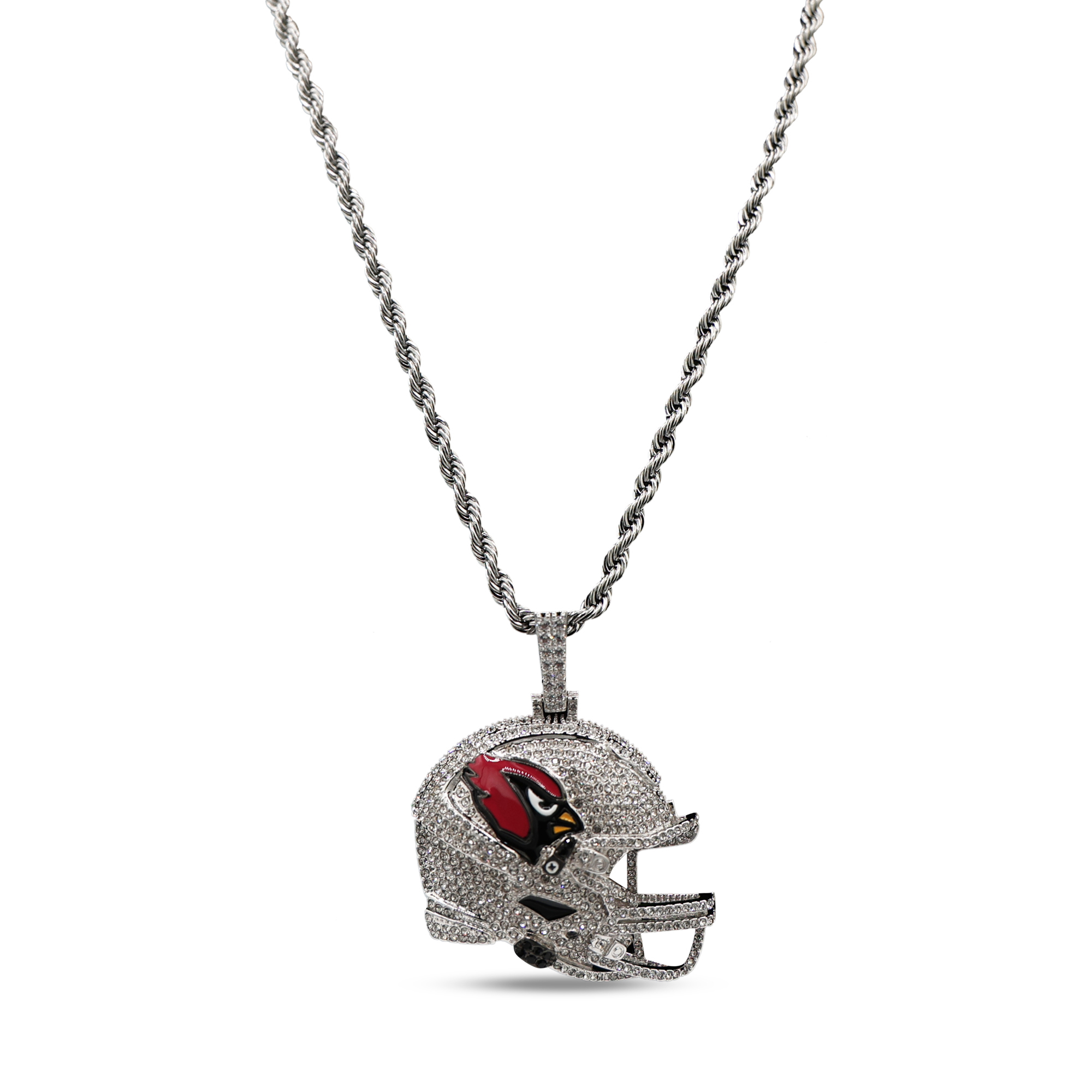 GLD Arizona Cardinals 14K White Gold Helmet Logo Pendant & 20" Rope Chain