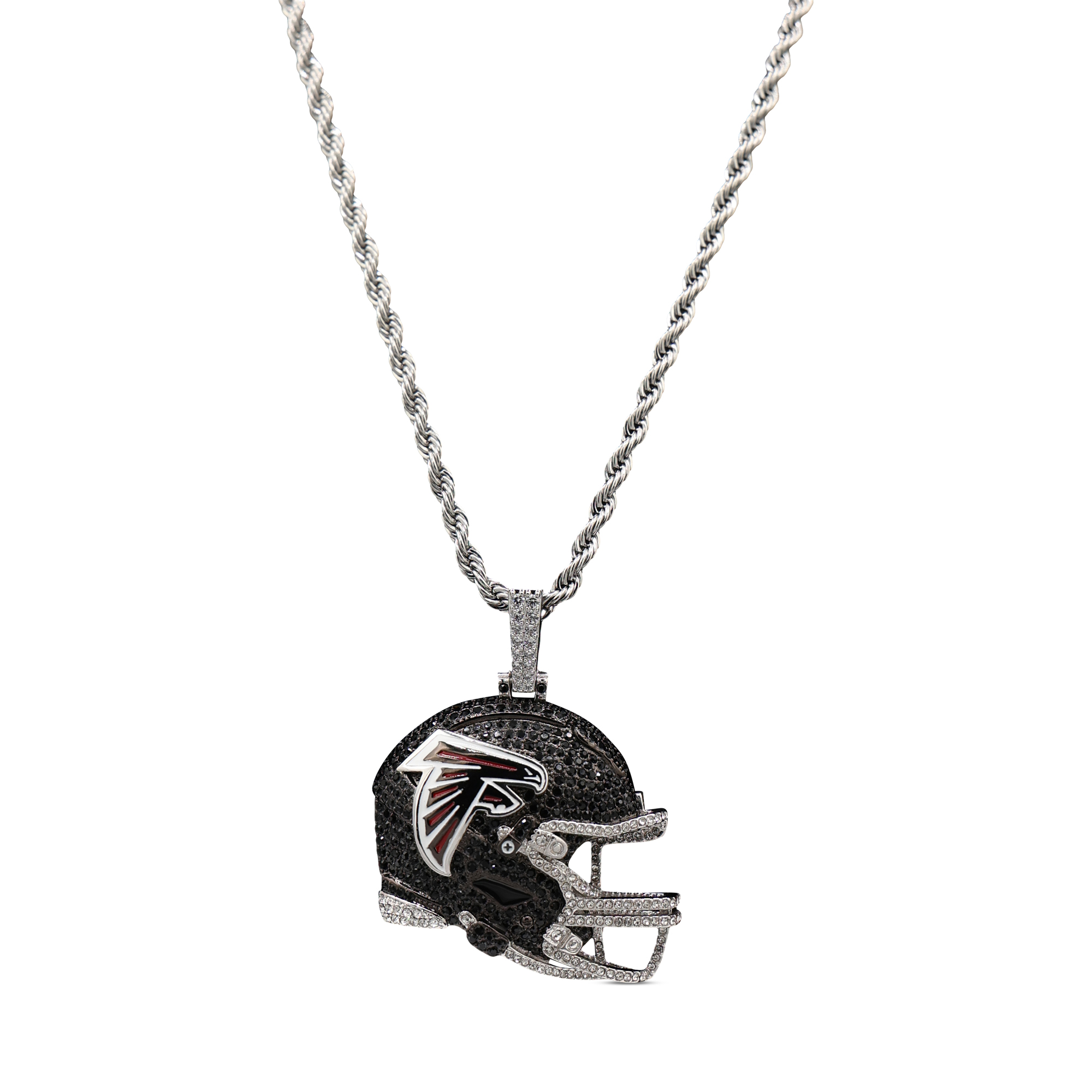 GLD Atlanta Falcons 14K White Gold Helmet Logo Pendant & 20" Rope Chain