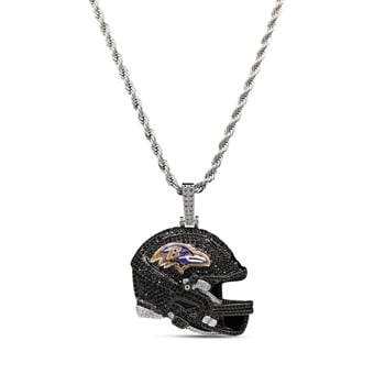 GLD Baltimore Ravens 14K White Gold Helmet Logo Pendant & 20" Rope Chain