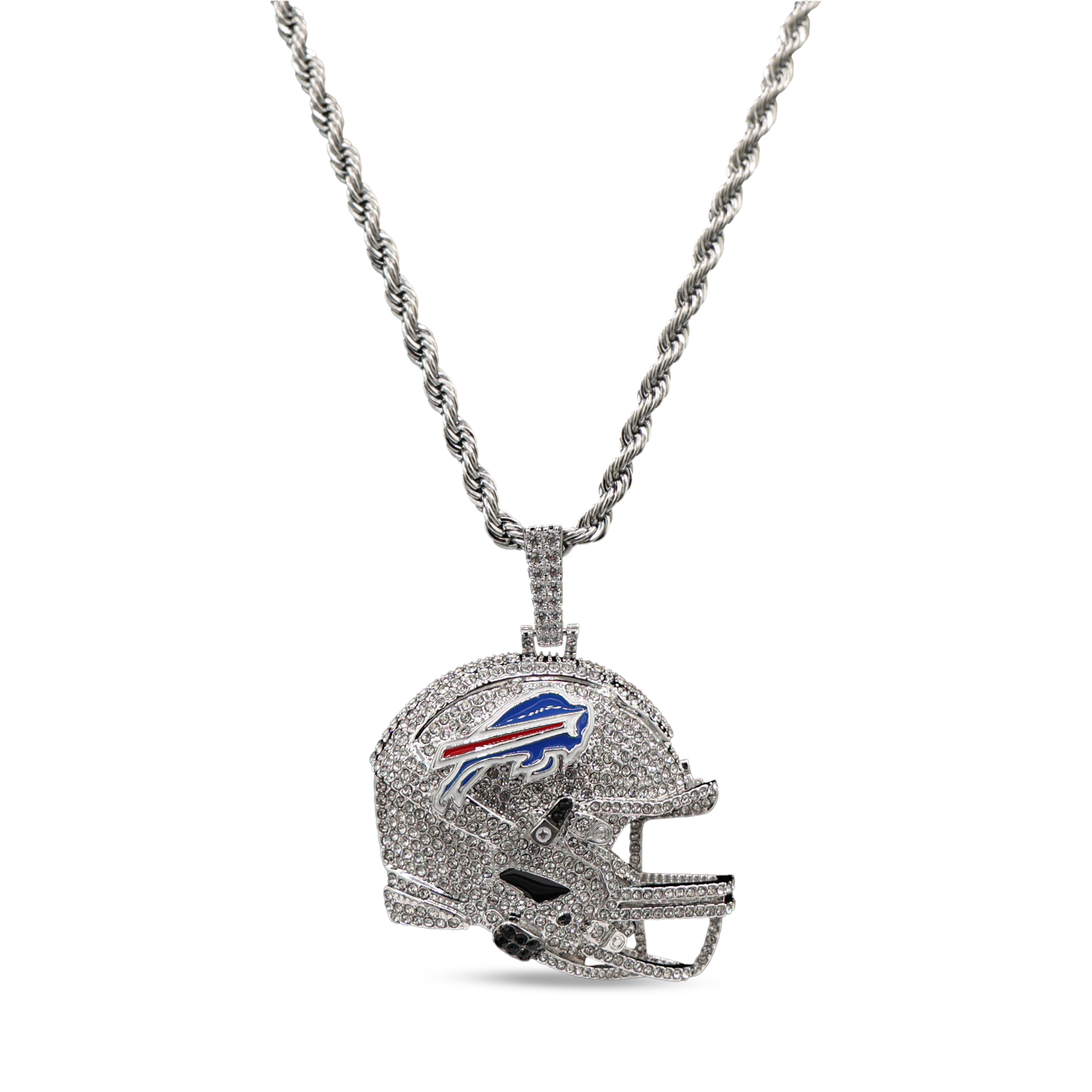 GLD Buffalo Bills 14K White Gold Helmet Logo Pendant & 20" Rope Chain