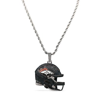 GLD Denver Broncos 14K White Gold Helmet Logo Pendant & 20" Rope Chain
