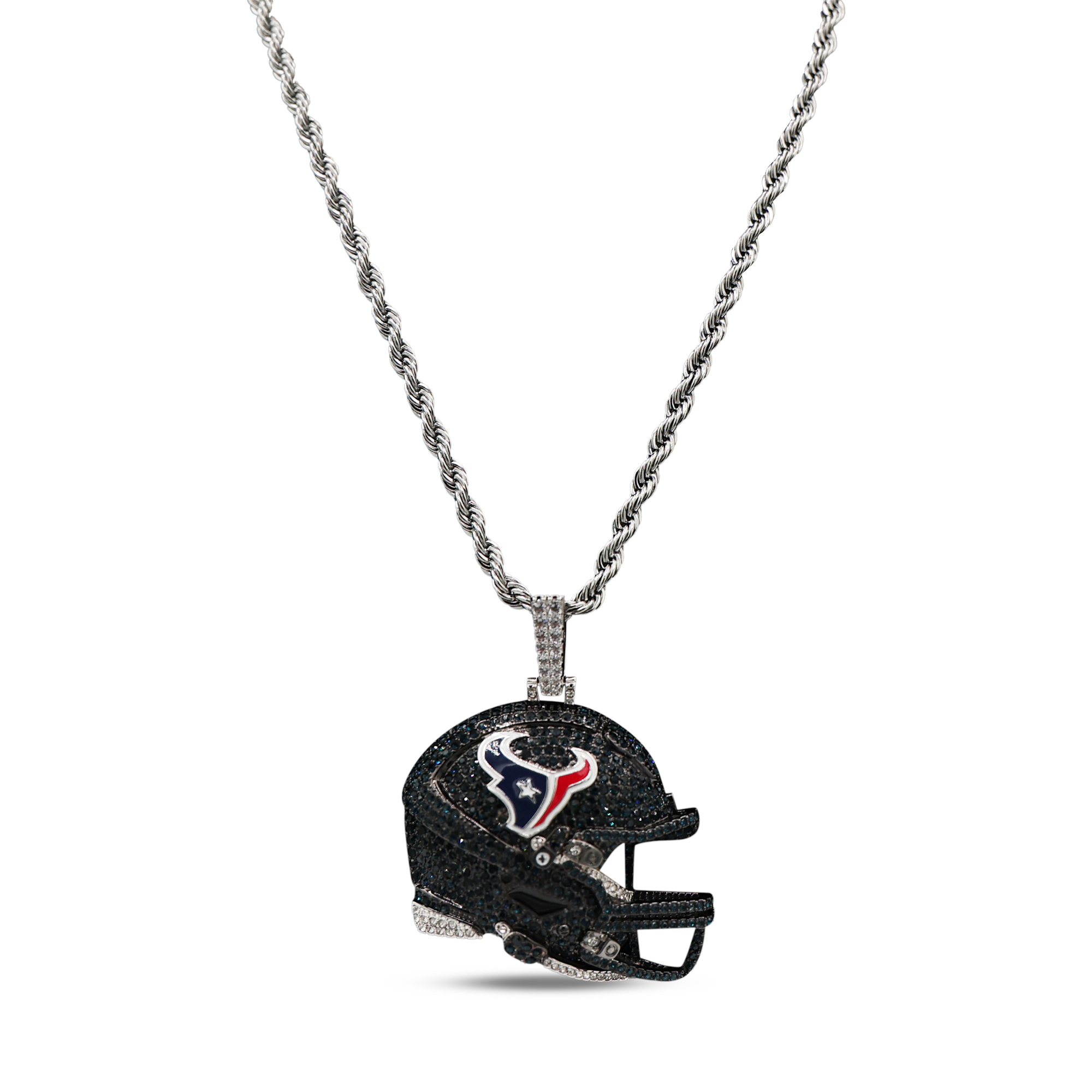 GLD Houston Texans 14K White Gold Helmet Logo Pendant & 20" Rope Chain