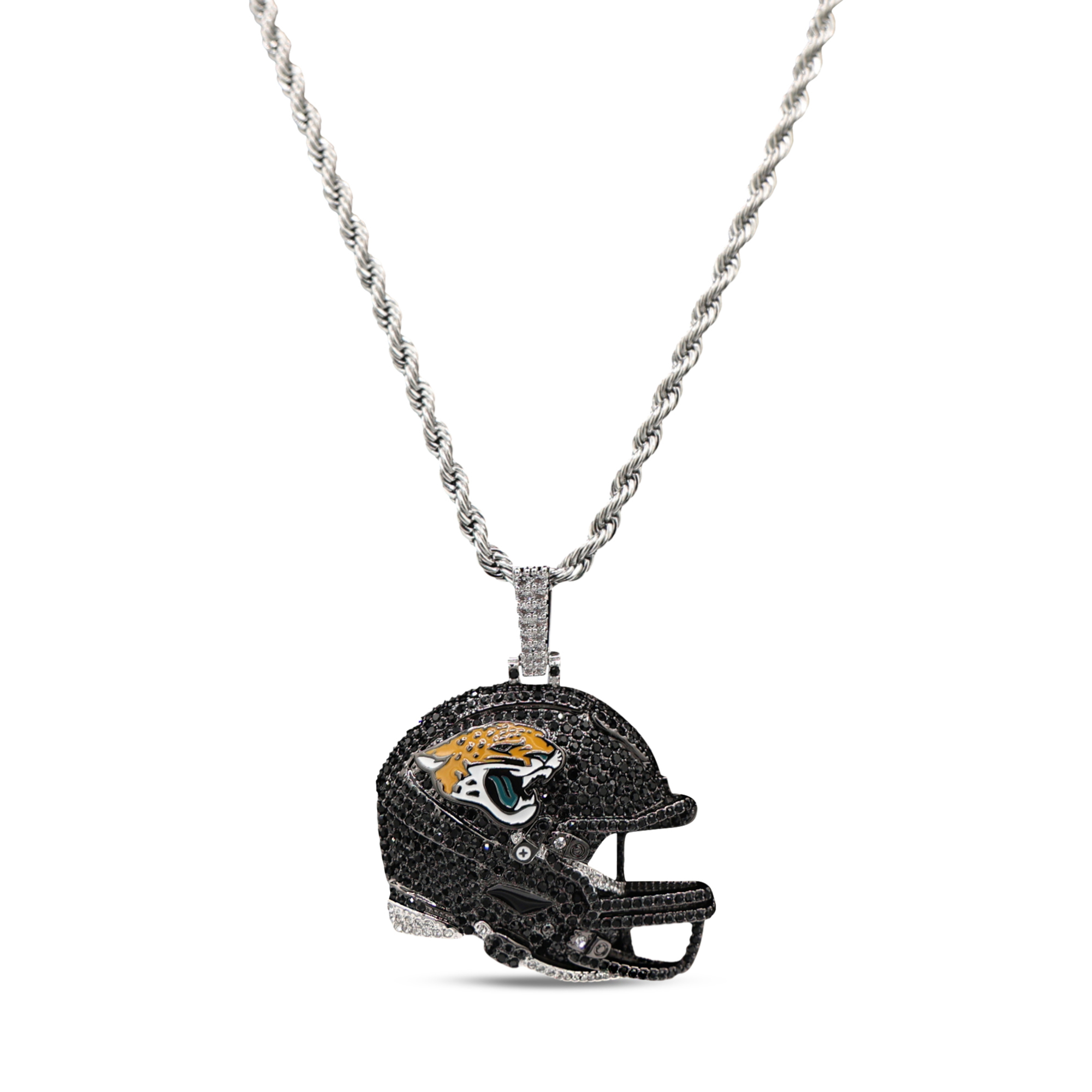 GLD Jacksonville Jaguars 14K White Gold Helmet Logo Pendant & 20" Rope Chain