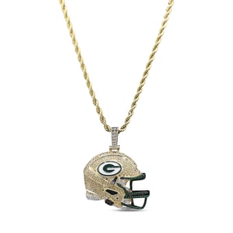 GLD Green Bay Packers 18K Yellow Gold Helmet Logo Pendant & 20" Rope Chain