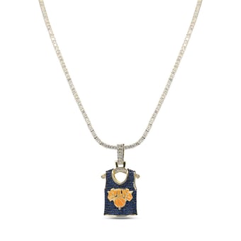 GLD New York Knicks 18K Yellow Gold Jersey Logo Pendant & 20" Tennis Chain