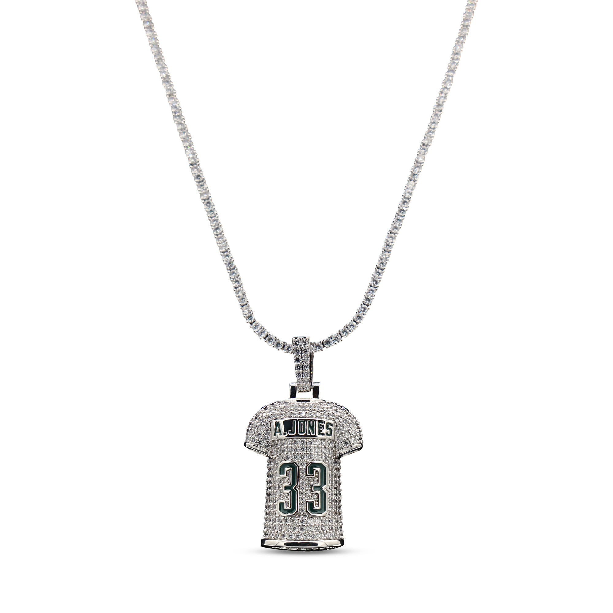GLD Aaron Jones Green Bay Packers 14K White Gold Jersey Logo Pendant & 20" Tennis Chain
