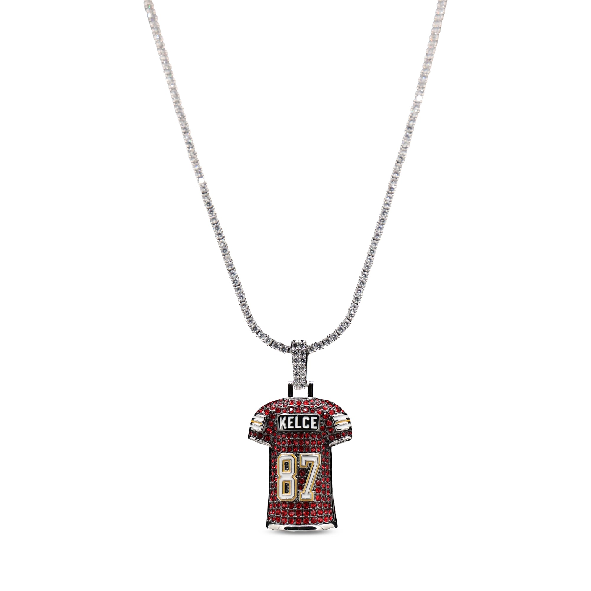 GLD Travis Kelce Kansas City Chiefs 14K White Gold Jersey Logo Pendant & 20" Tennis Chain
