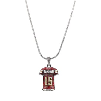 "GLD Patrick Mahomes Kansas City Chiefs 14K White Gold Jersey Logo Pendant & 20"" Tennis Chain"