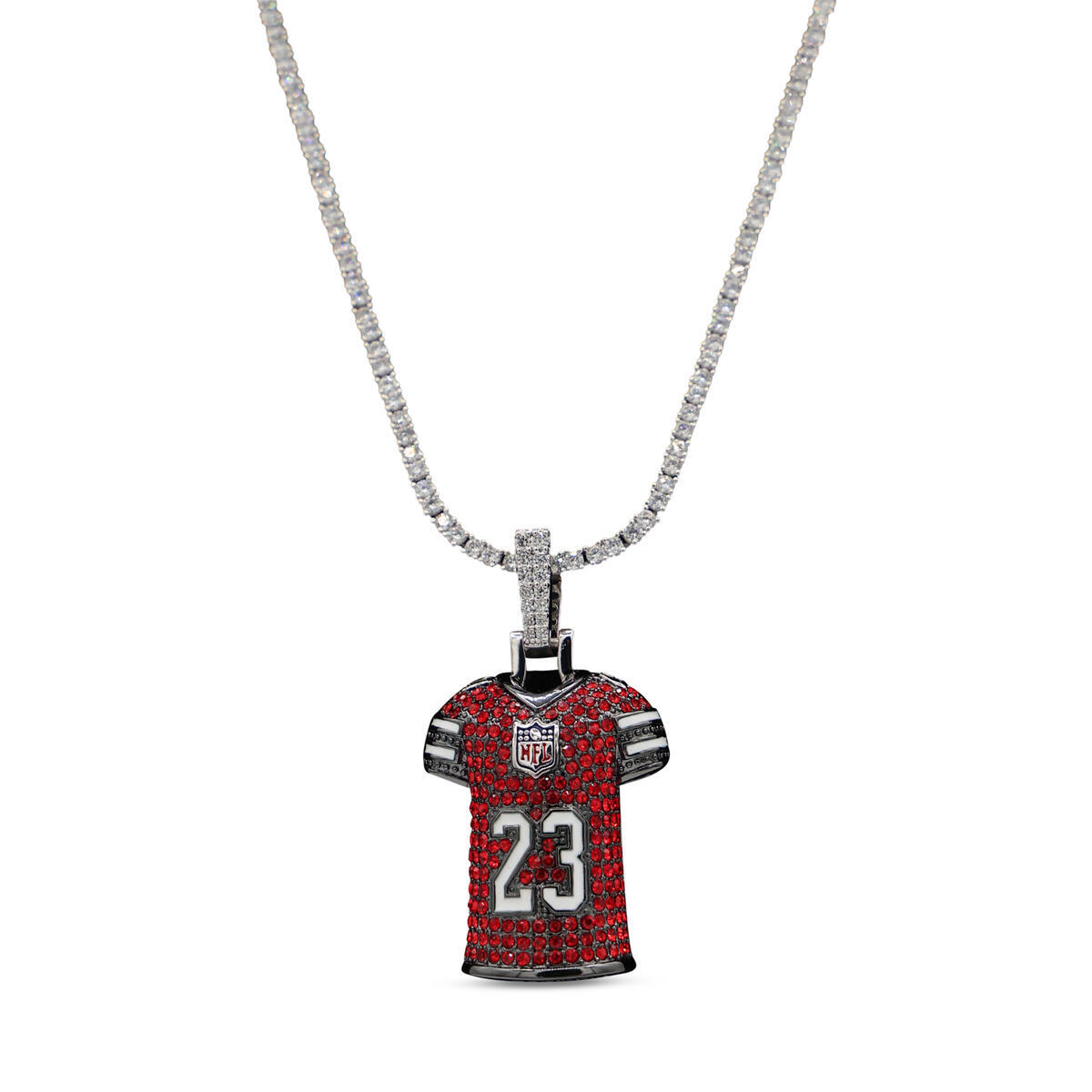 GLD Christian McCaffrey San Francisco 49ers 14K White Gold Jersey Logo Pendant & 20" Tennis Chain