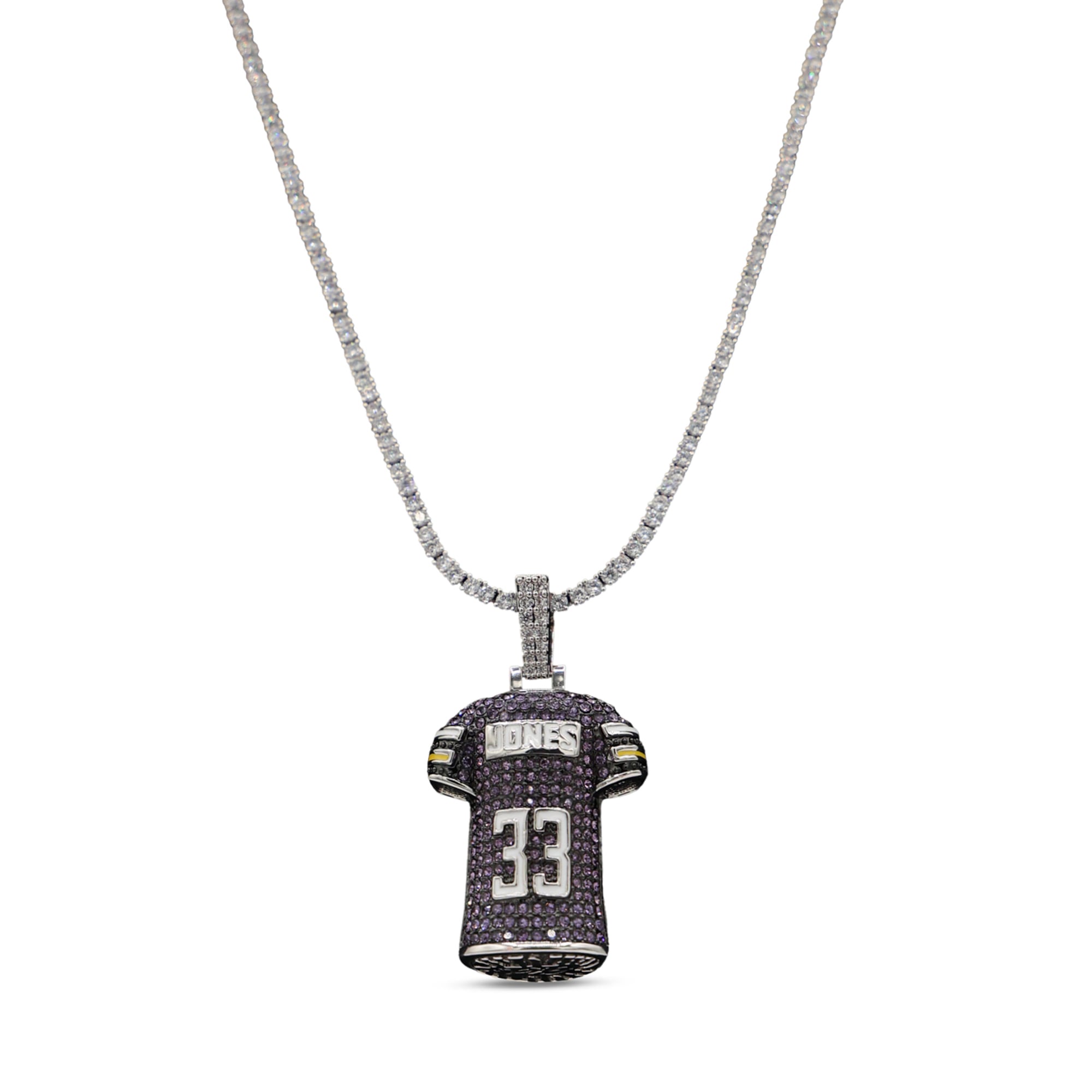 GLD Aaron Jones Minnesota Vikings 14K White Gold Jersey Logo Pendant & 20" Tennis Chain