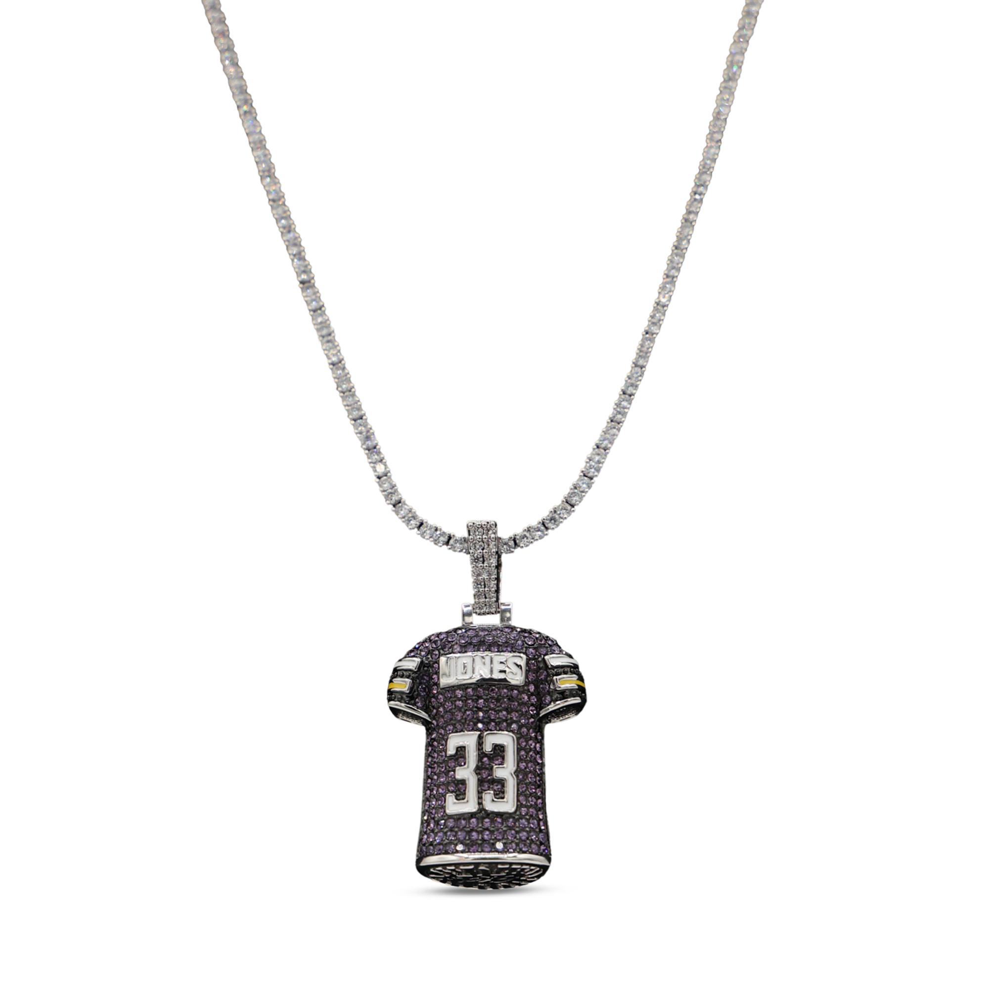GLD Aaron Jones Minnesota Vikings 14K White Gold Jersey Logo Pendant & 20" Tennis Chain