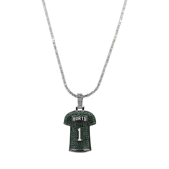 GLD Jalen Hurts Philadelphia Eagles 14K White Gold Jersey Logo Pendant & 20" Tennis Chain