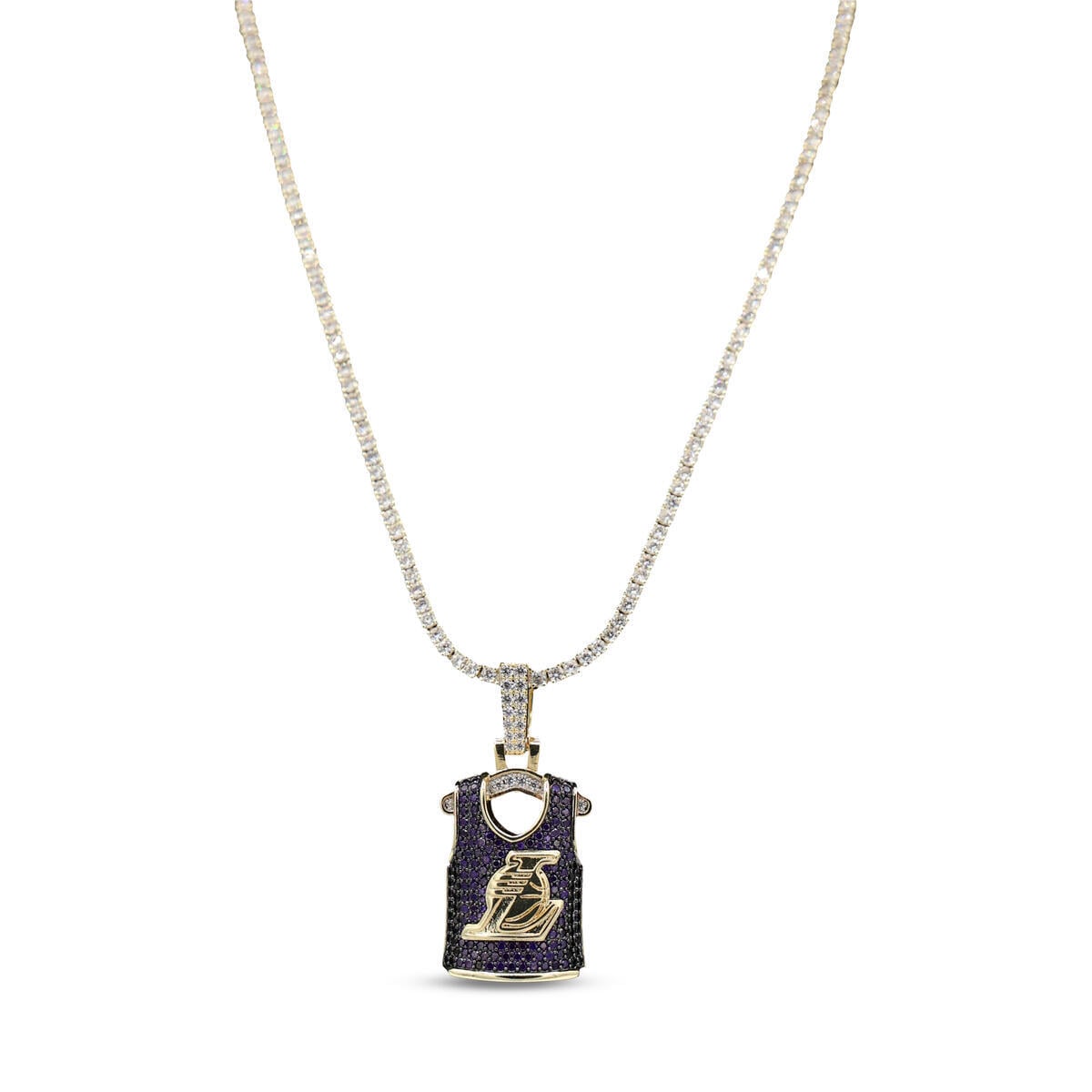 GLD Los Angeles Lakers 18K Yellow Gold Jersey Logo Pendant & 20" Tennis Chain