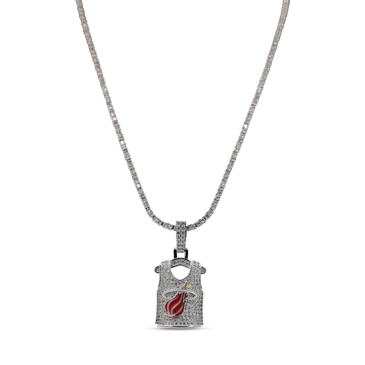 GLD Miami Heat 14K White Gold Jersey Logo Pendant & 20" Tennis Chain