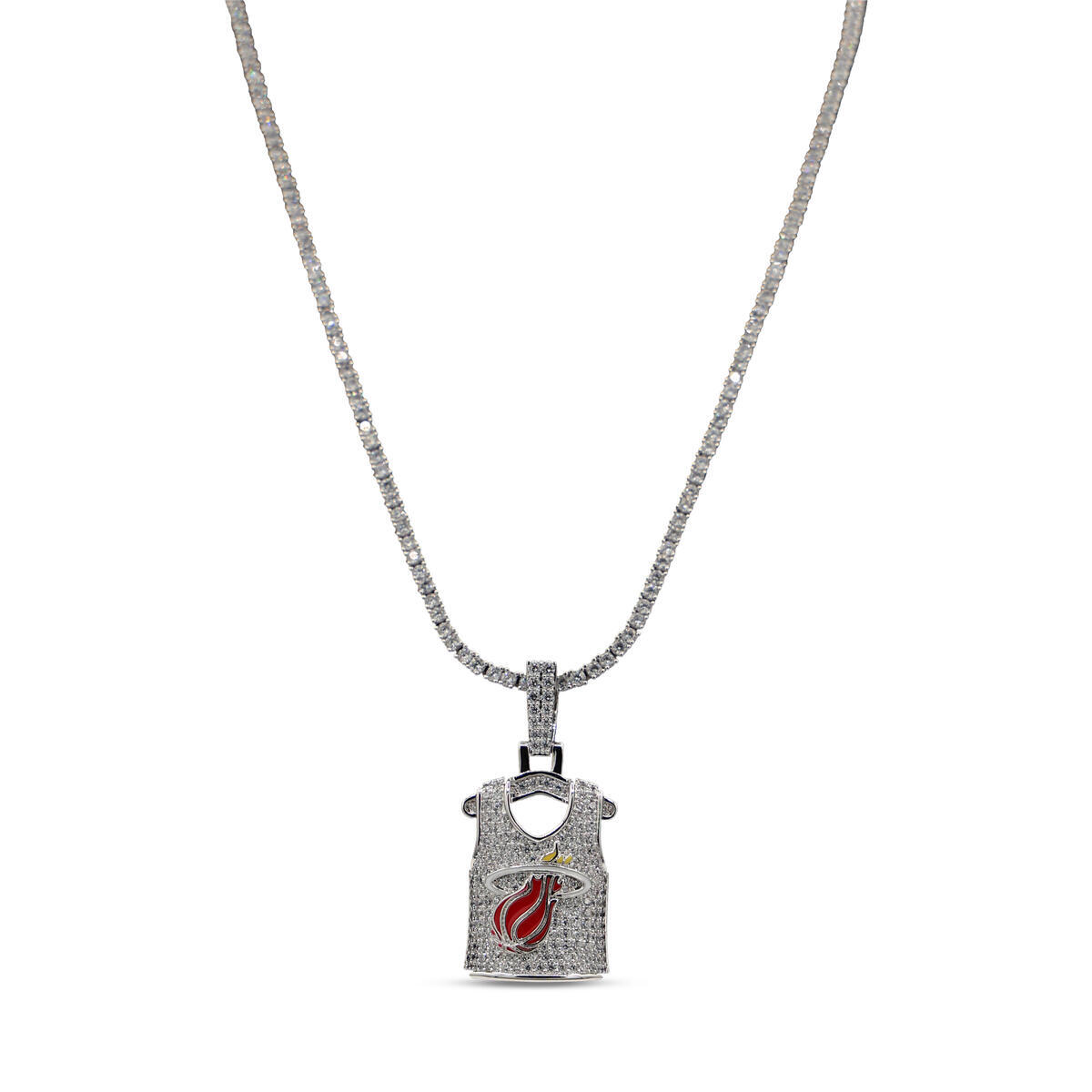GLD Miami Heat 14K White Gold Jersey Logo Pendant & 20" Tennis Chain
