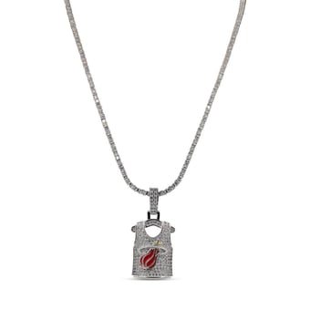 GLD Miami Heat 14K White Gold Jersey Logo Pendant & 20" Tennis Chain