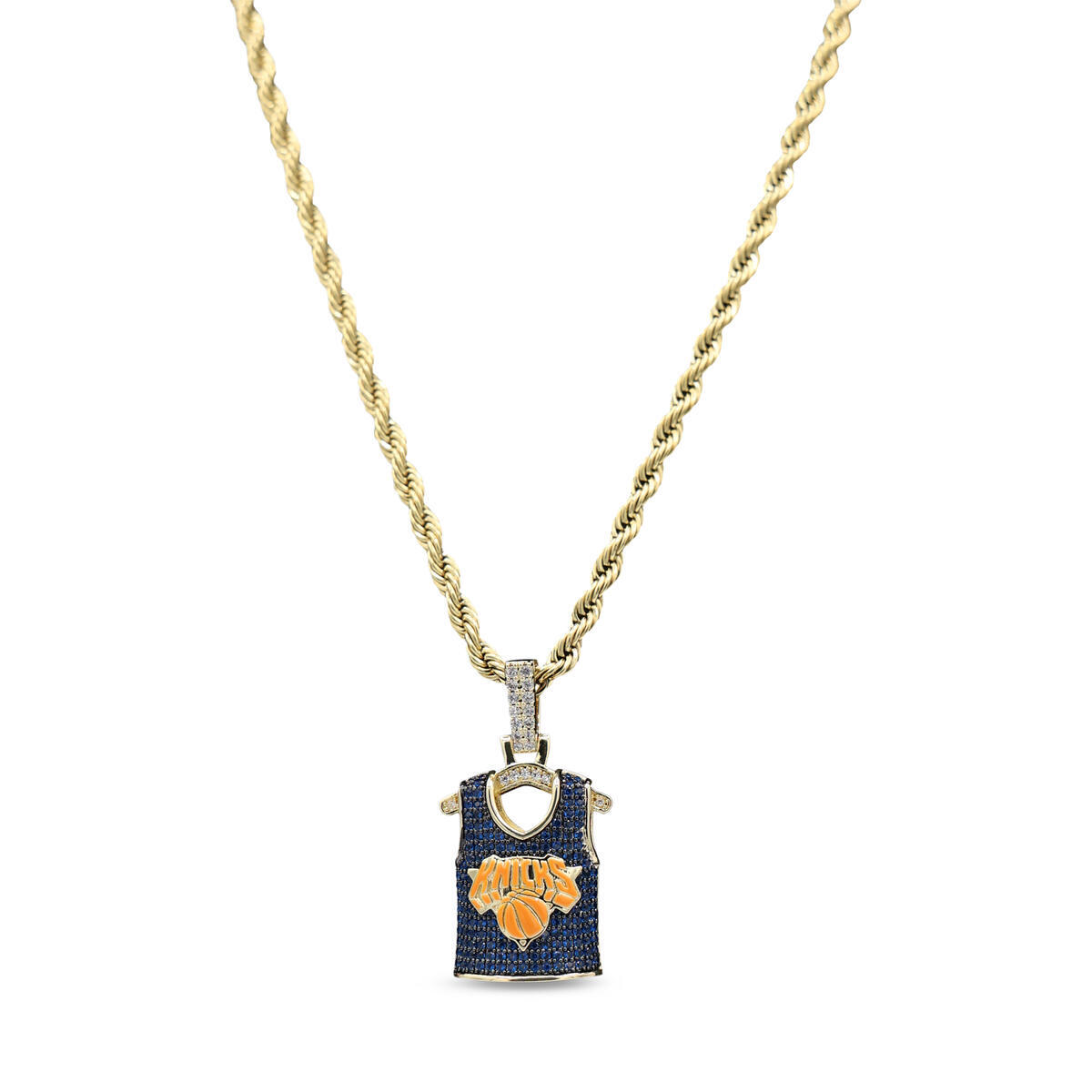 GLD New York Knicks 18K Yellow Gold Jersey Logo Pendant & 20" Rope Chain