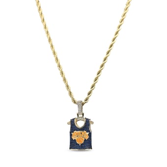 GLD New York Knicks 18K Yellow Gold Jersey Logo Pendant & 20" Rope Chain