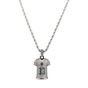 GLD Aaron Jones Green Bay Packers 14K White Gold Jersey Logo Pendant & 20" Rope Chain