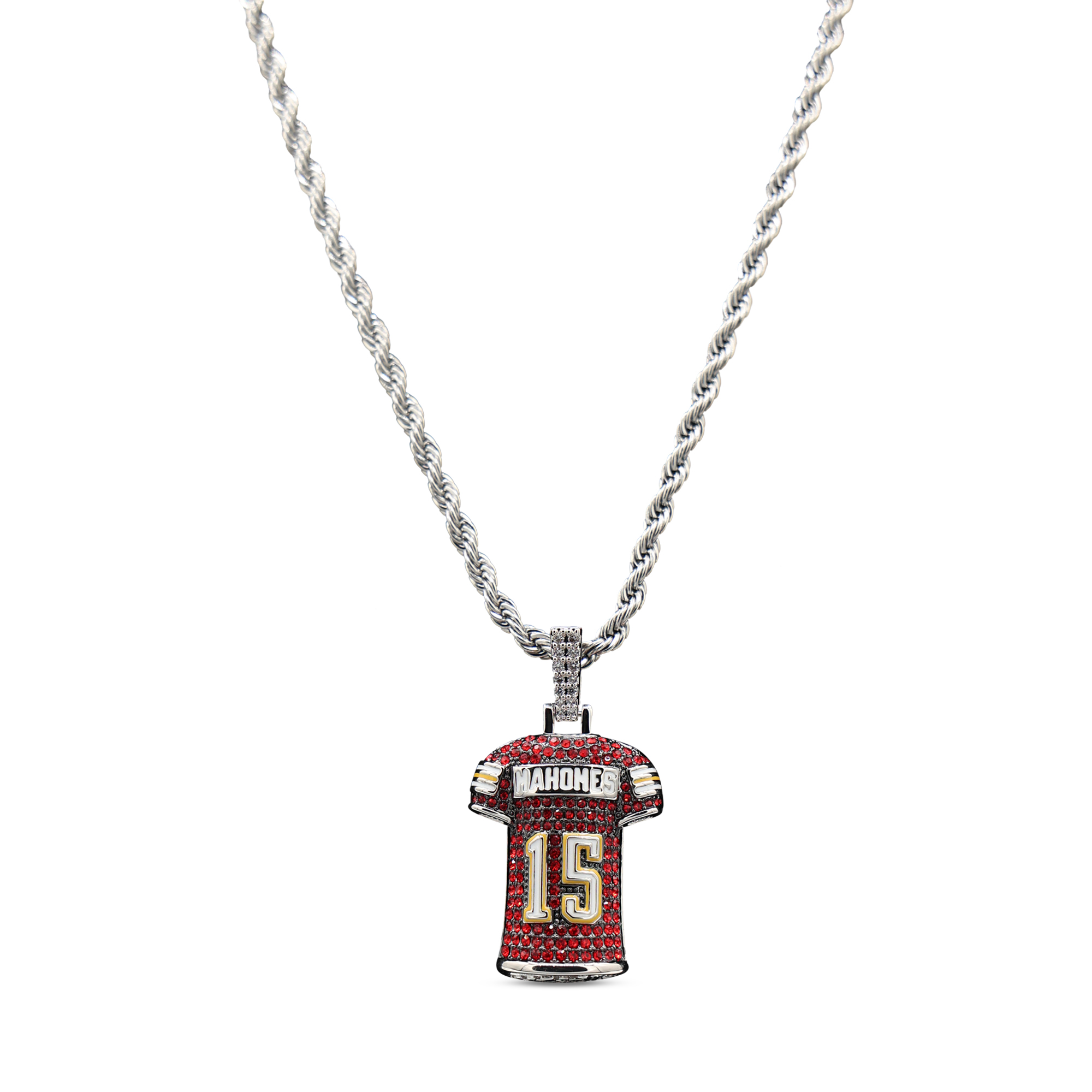 GLD Patrick Mahomes Kansas City Chiefs 14K White Gold Jersey Logo Pendant & 20" Rope Chain