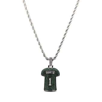 GLD Jalen Hurts Philadelphia Eagles 14K White Gold Jersey Logo Pendant & 20" Rope Chain