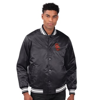 Men's Starter Black USC Trojans Core Satin Varsity Full-Snap Jacket