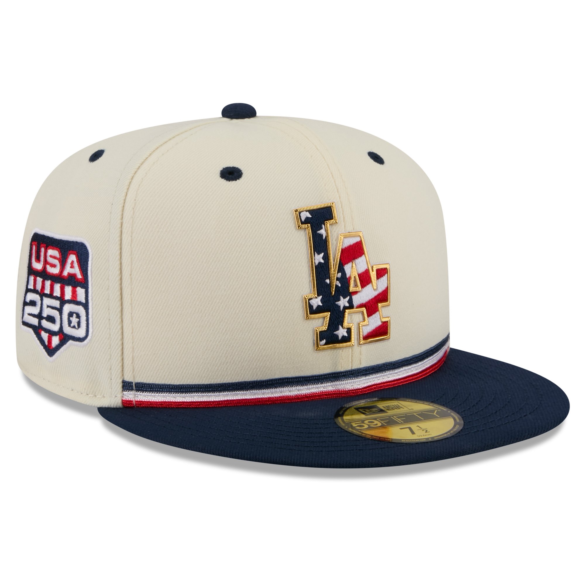 Men's New Era Cream/Navy Los Angeles Dodgers USA 250 Fourth of July 59FIFTY Fitted Hat