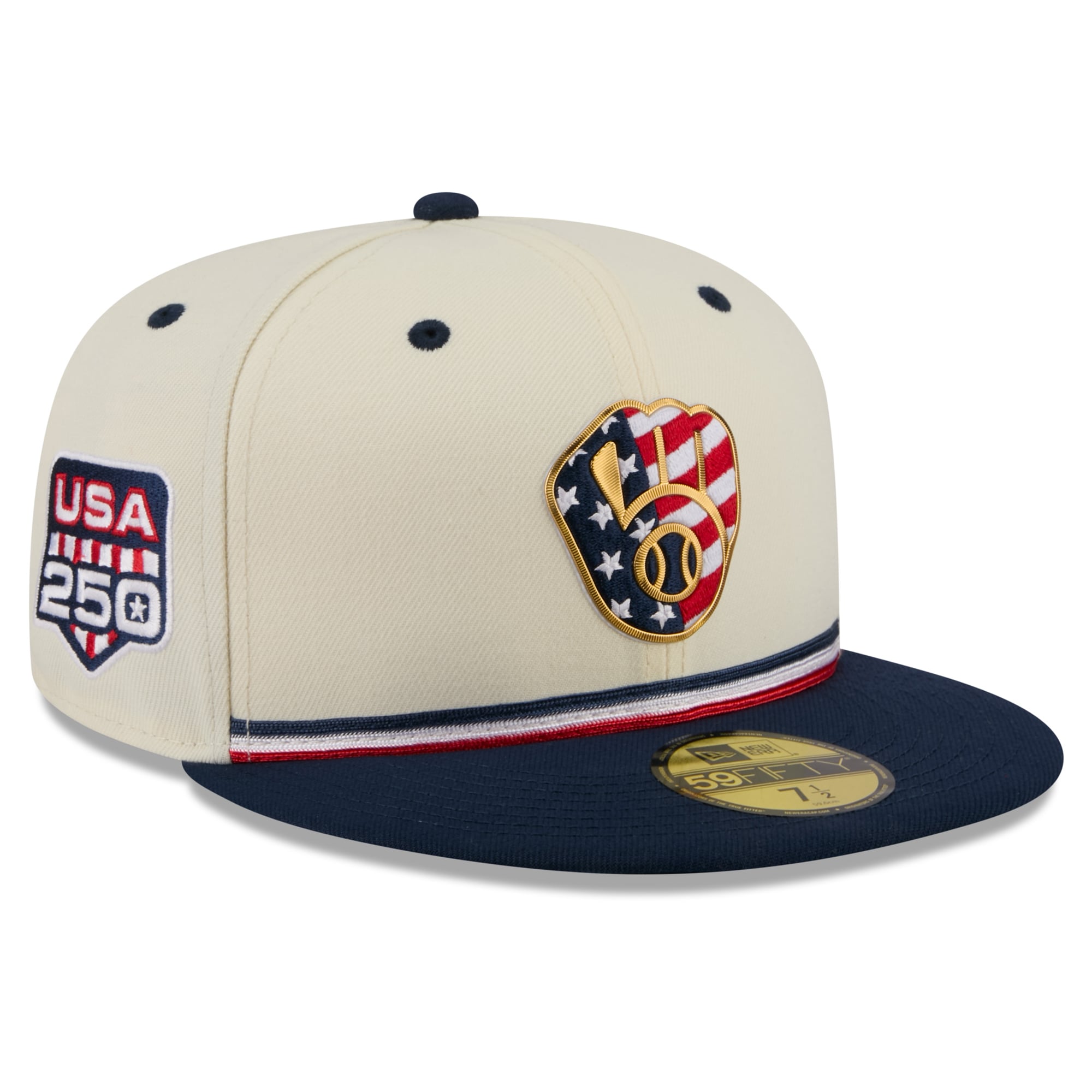 Men's New Era Cream/Navy Milwaukee Brewers USA 250 Fourth of July 59FIFTY Fitted Hat