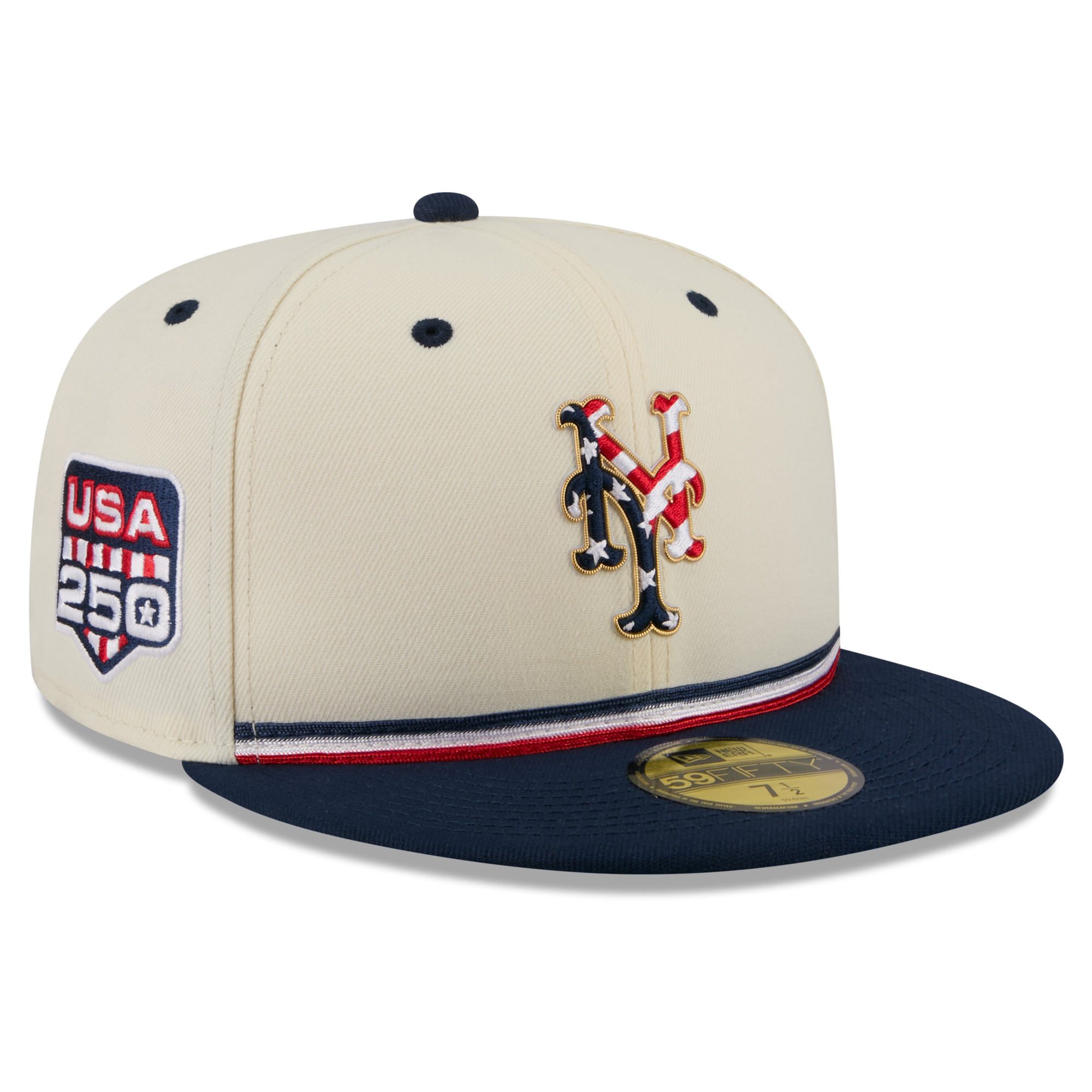 Men's New Era Cream/Navy New York Mets USA 250 Fourth of July 59FIFTY Fitted Hat