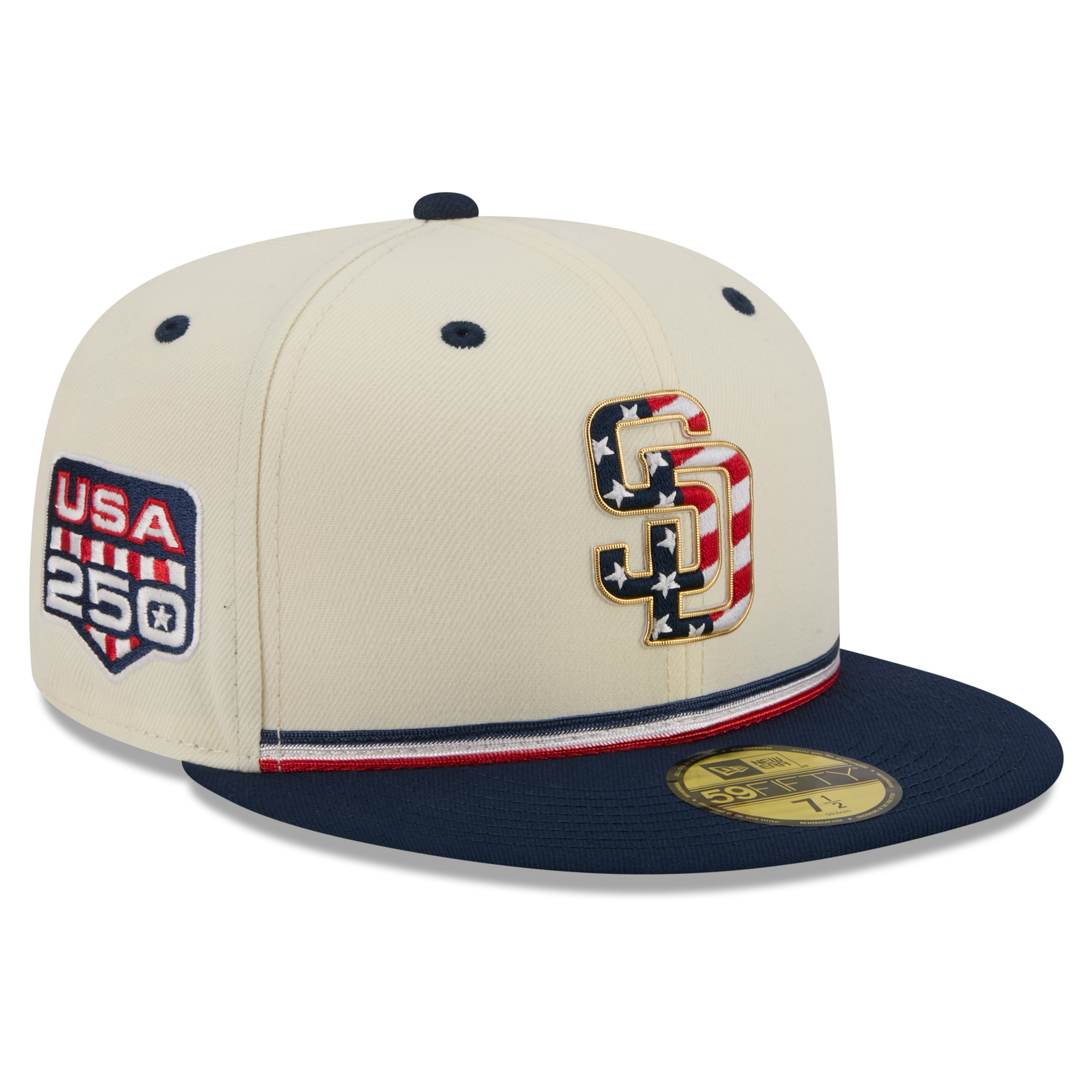 Men's New Era Cream/Navy San Diego Padres USA 250 Fourth of July 59FIFTY Fitted Hat