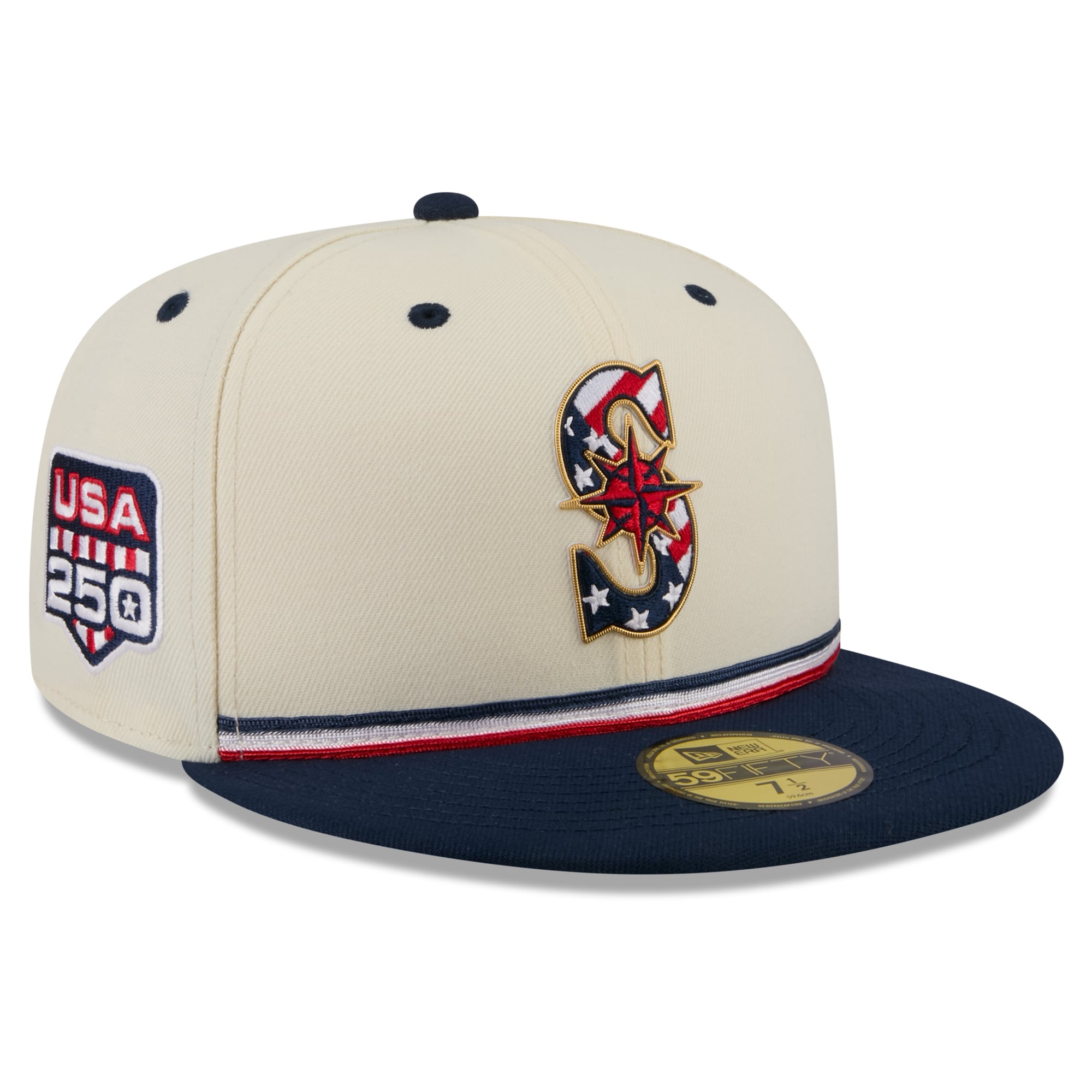 Men's New Era Cream/Navy Seattle Mariners USA 250 Fourth of July 59FIFTY Fitted Hat