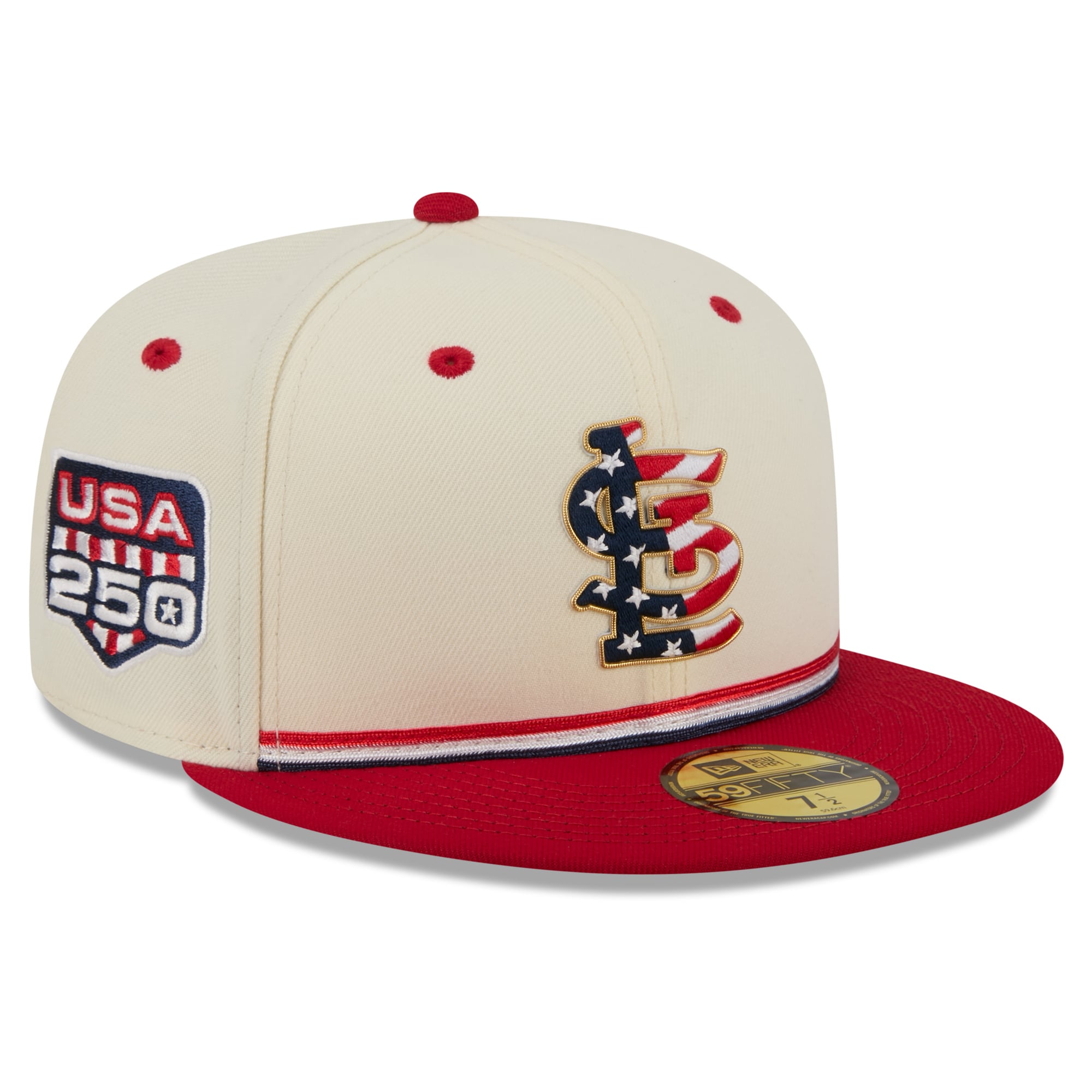 Men's New Era Cream/Red St. Louis Cardinals USA 250 Fourth of July 59FIFTY Fitted Hat