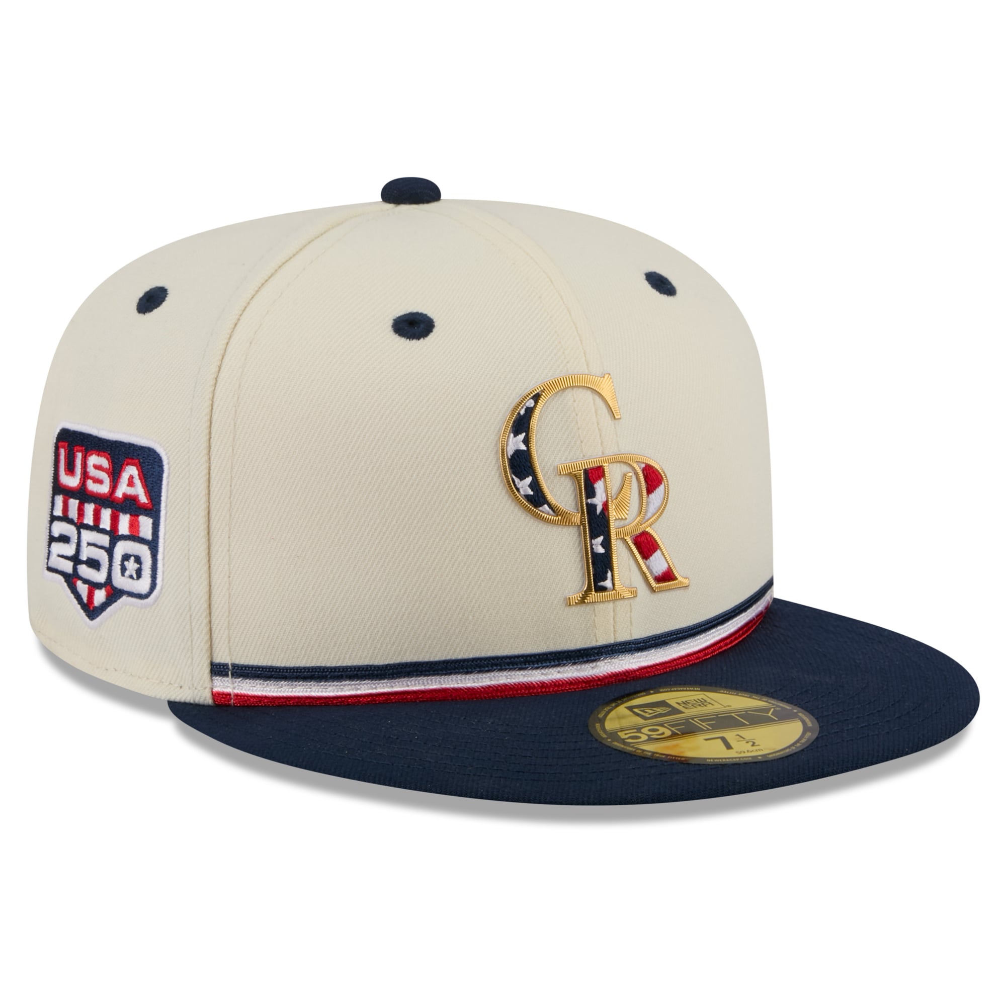 Men's New Era Cream/Navy Colorado Rockies USA 250 Fourth of July 59FIFTY Fitted Hat