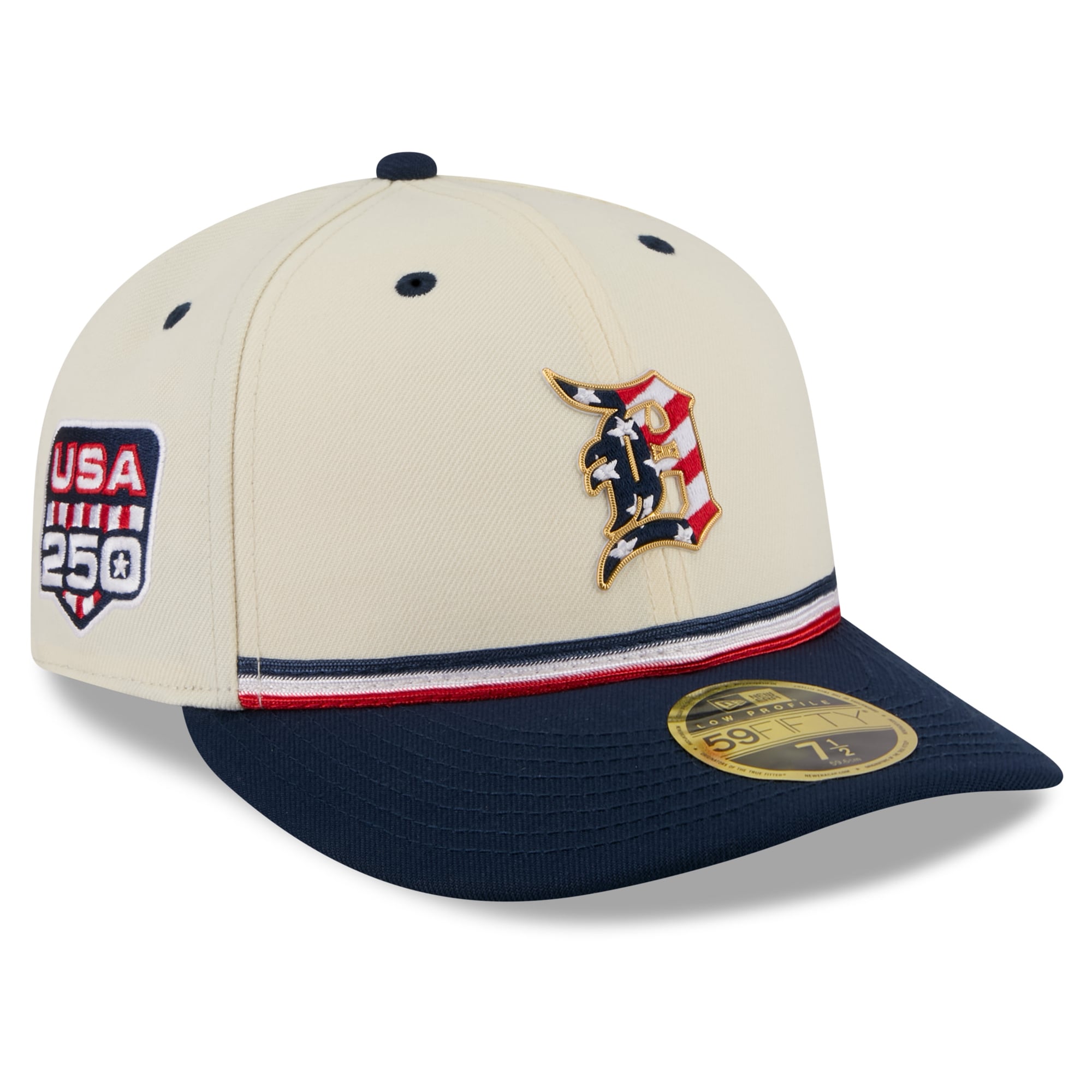 Men's New Era Cream/Navy Detroit Tigers USA 250 Fourth of July Low Profile 59FIFTY Fitted Hat