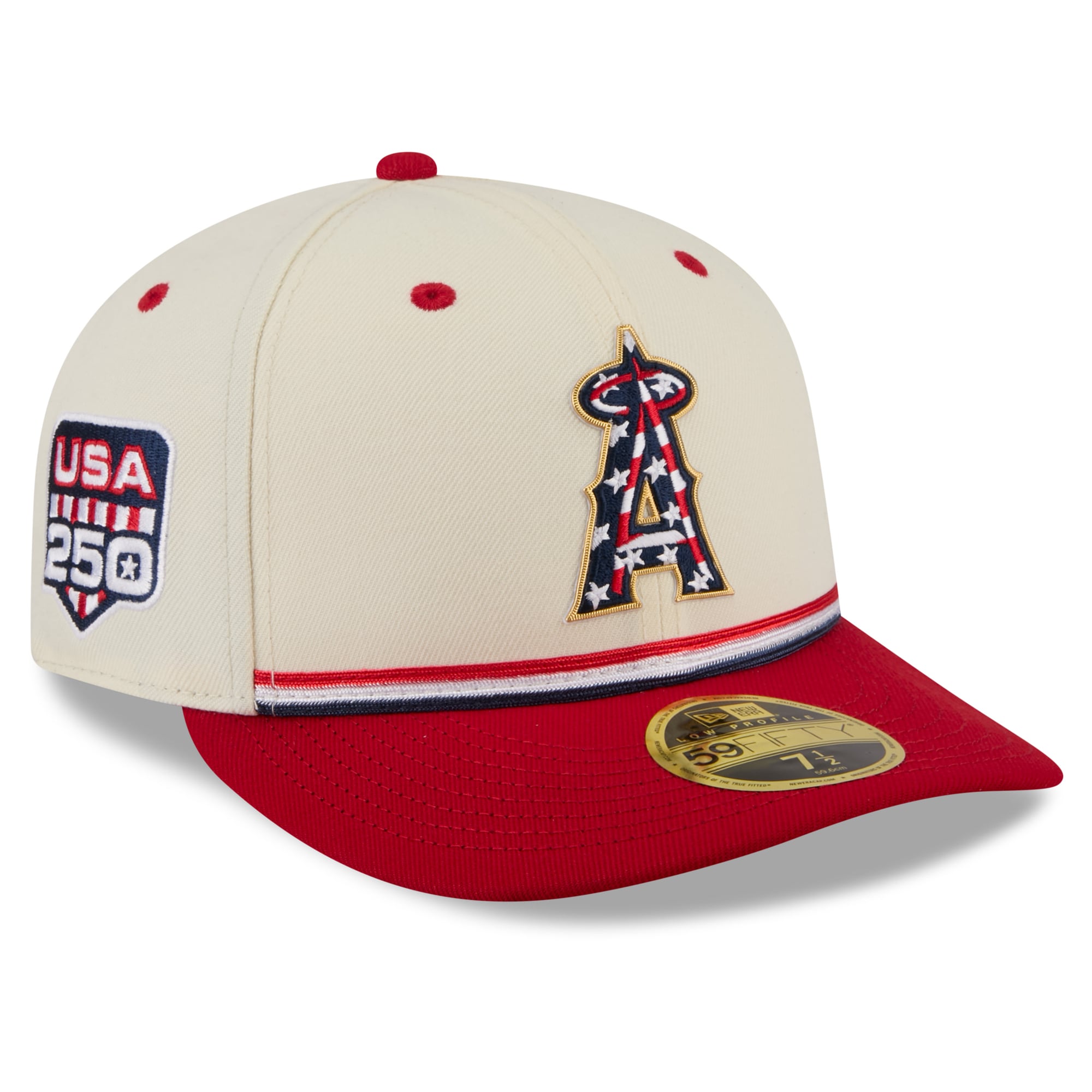 Men's New Era Cream/Red Los Angeles Angels USA 250 Fourth of July Low Profile 59FIFTY Fitted Hat