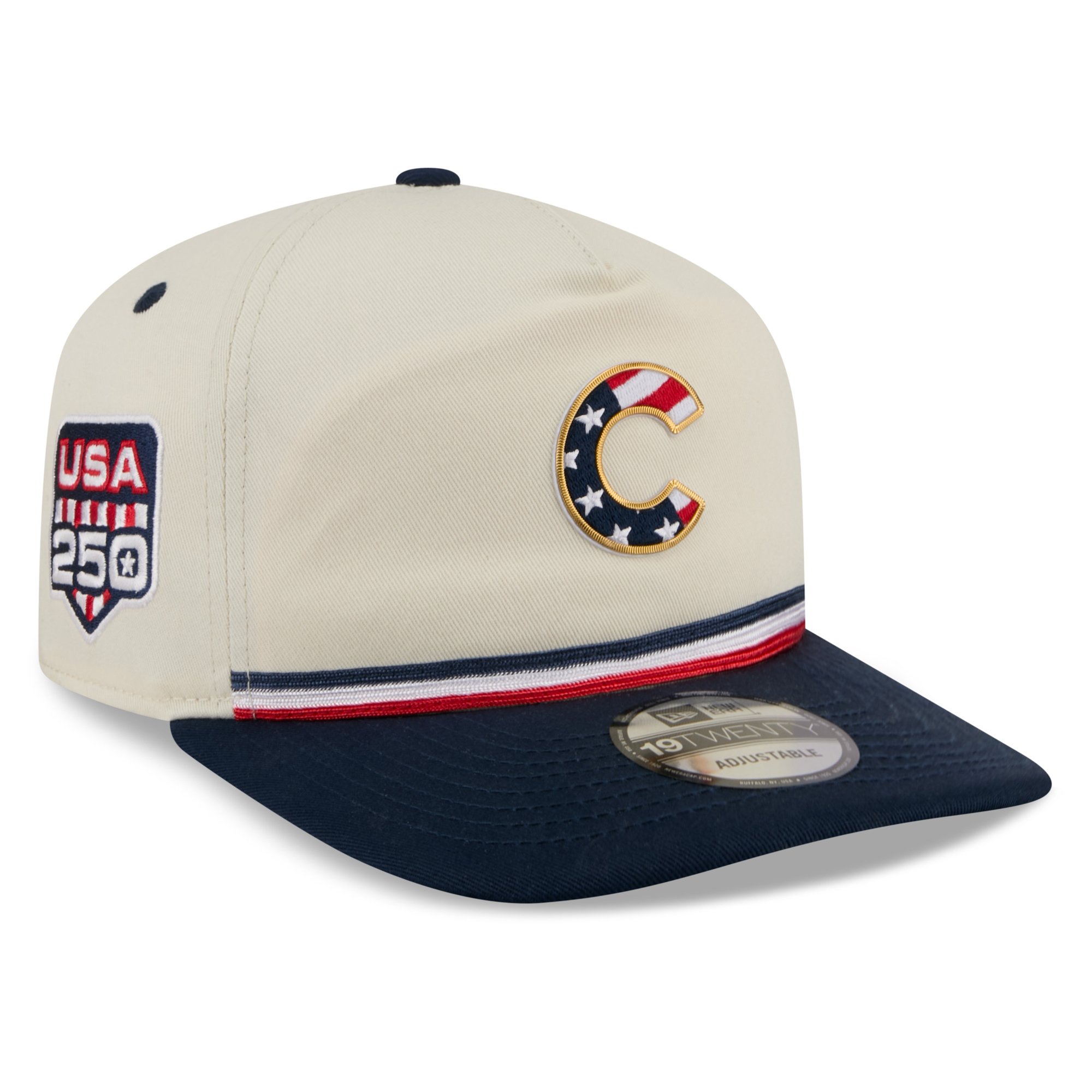 Men's New Era Cream/Navy Chicago Cubs USA 250 Fourth of July 19TWENTY Adjustable Hat