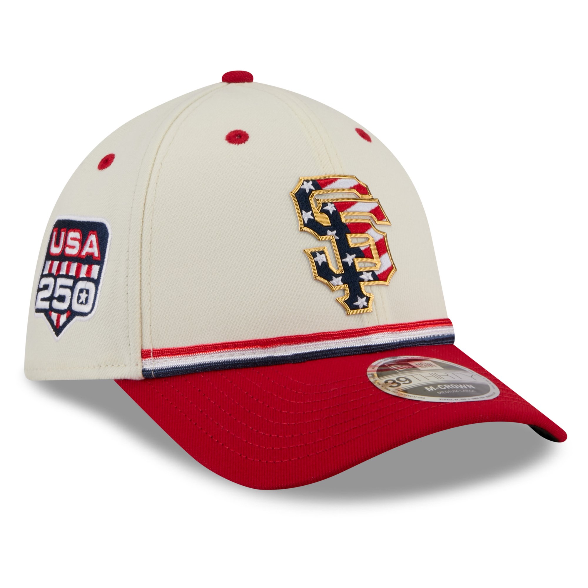 Men's New Era Cream/Red San Francisco Giants USA 250 Fourth of July 39THIRTY M-Crown Flex Hat