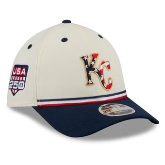 Men's New Era Cream/Navy Kansas City Royals USA 250 Fourth of July 39THIRTY M-Crown Flex Hat