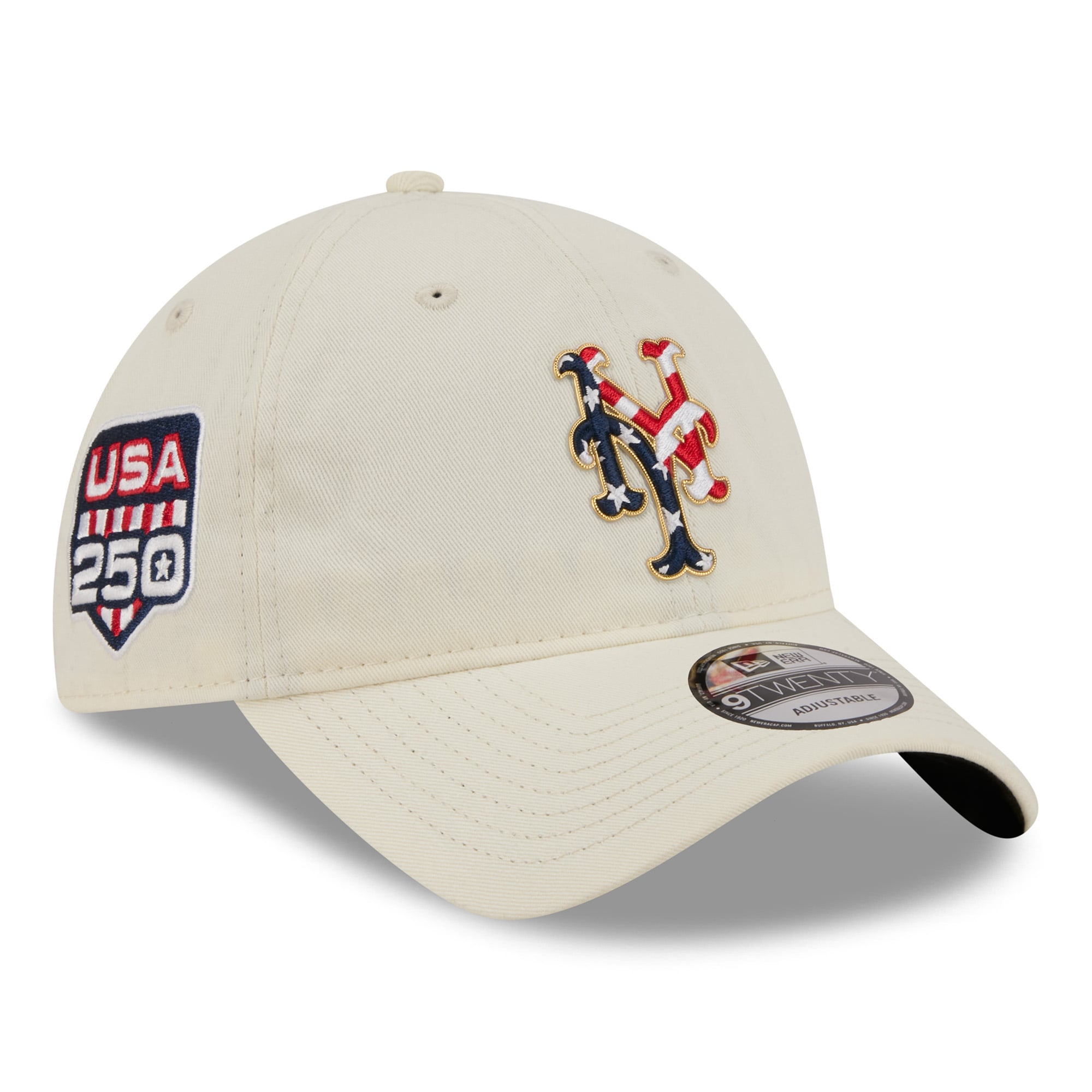 Men's New Era Cream New York Mets USA 250 Fourth of July 9TWENTY Adjustable Hat