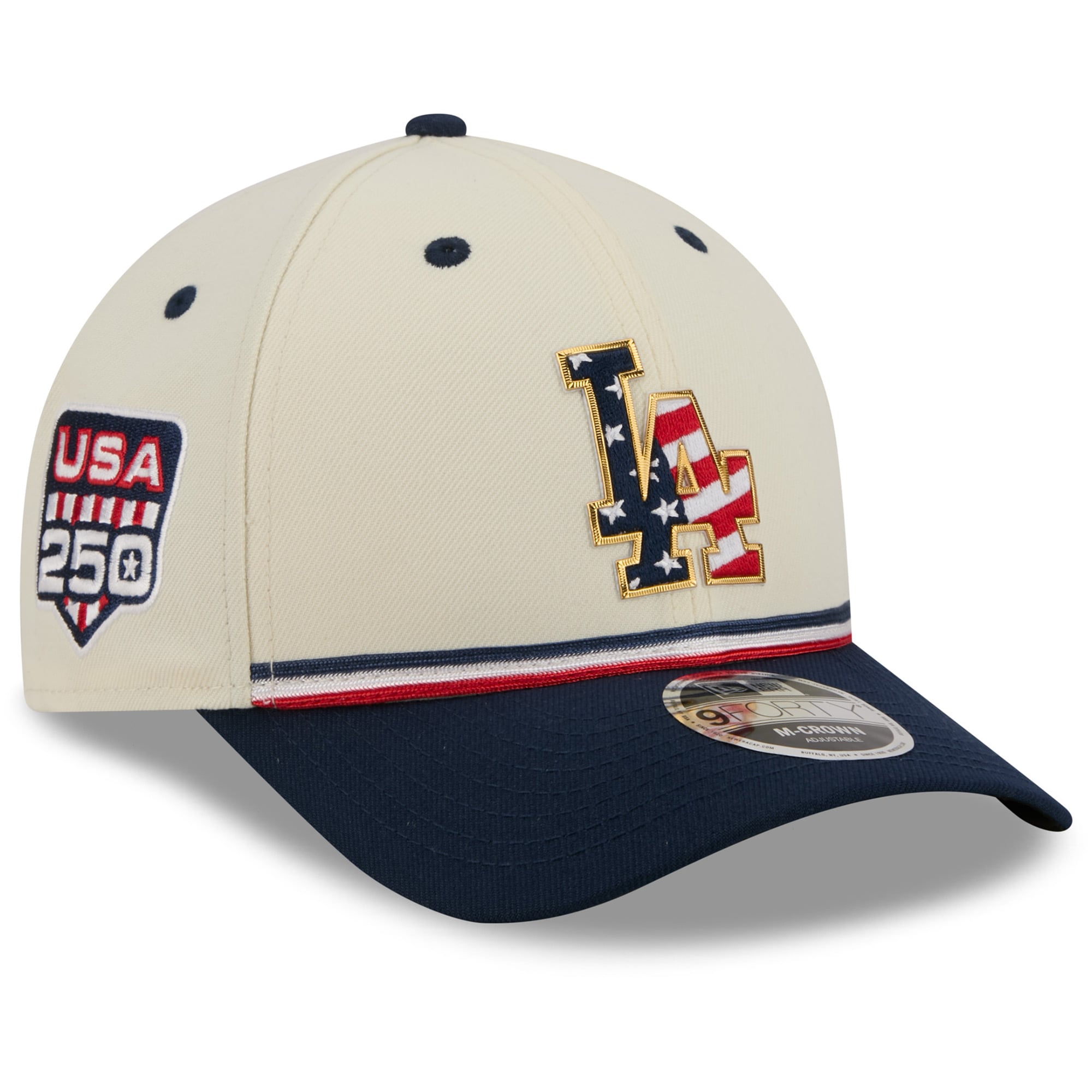 Youth New Era Cream/Navy Los Angeles Dodgers USA 250 9FORTY M-Crown Adjustable Hat