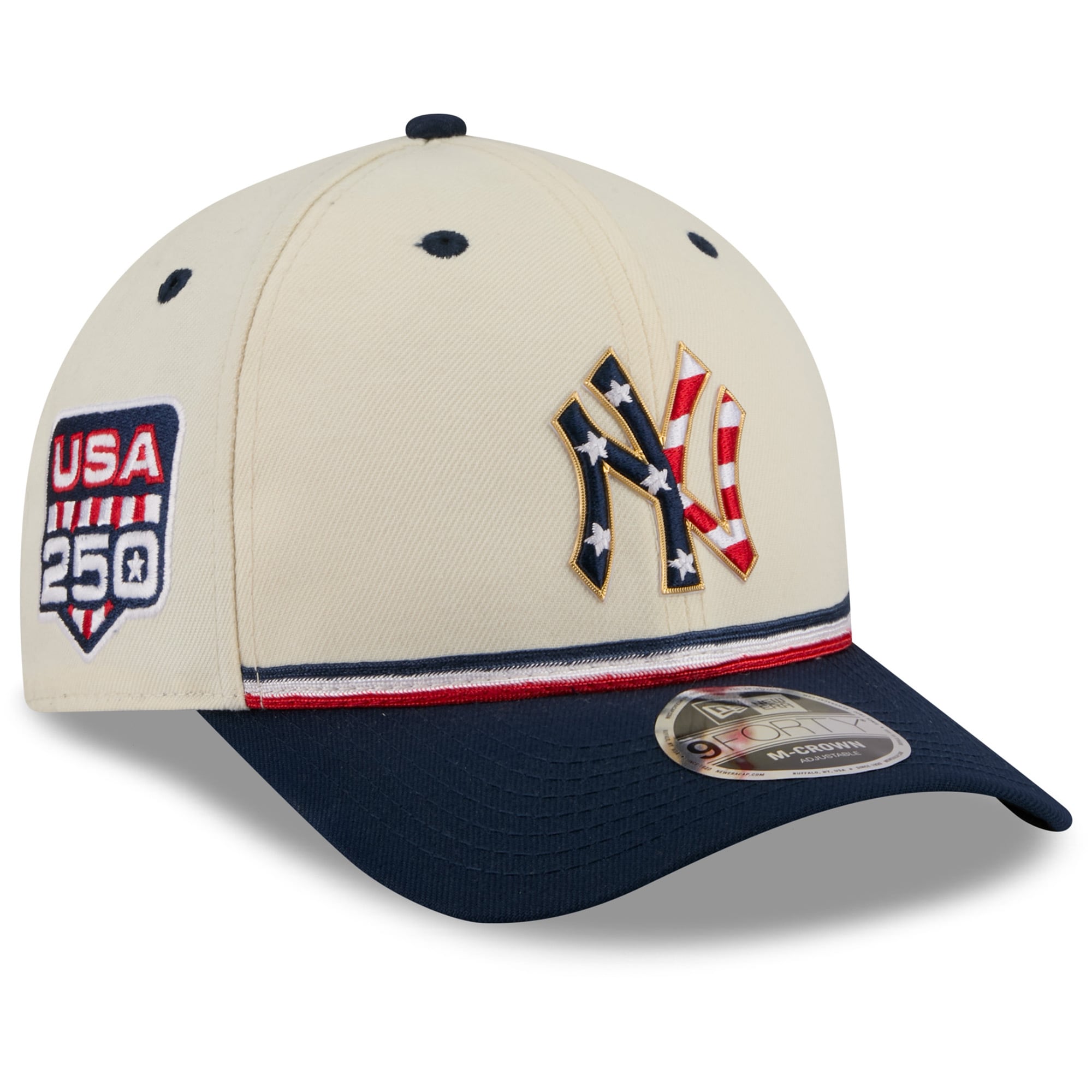 Youth New Era Cream/Navy New York Yankees USA 250 9FORTY M-Crown Adjustable Hat