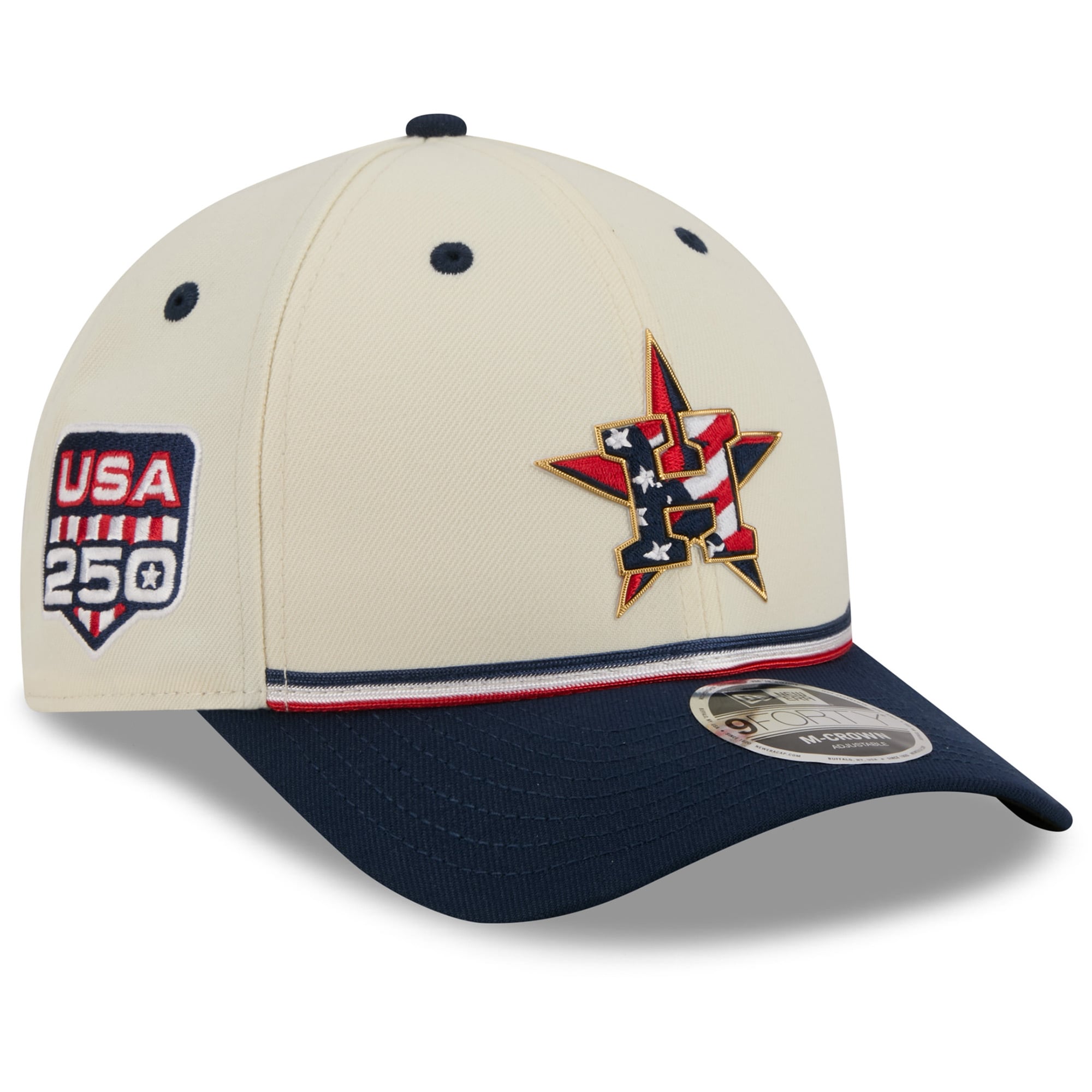 Youth New Era Cream/Navy Houston Astros USA 250 9FORTY M-Crown Adjustable Hat