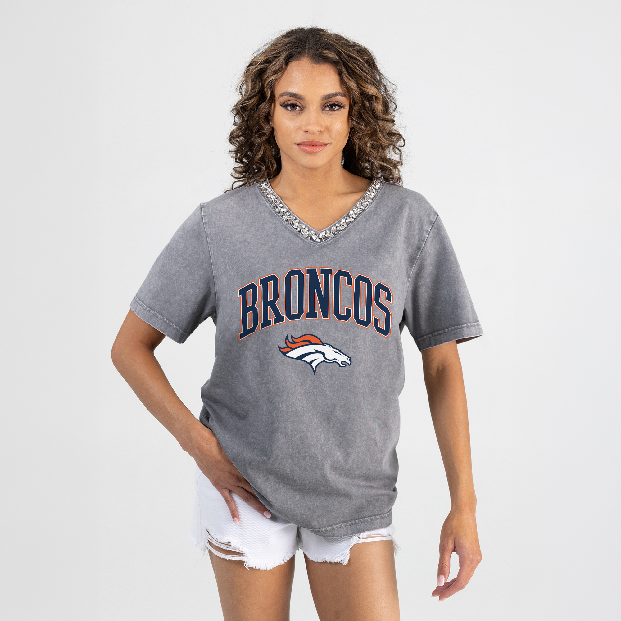 Women’s Gameday Couture Gray Denver Broncos Relaxed Iconic Edge Rhinestone V-Neck T-Shirt Women’s Gameday Couture Gray Denver Broncos Relaxed Iconic Edge Rhinestone V-Neck T-Shirt