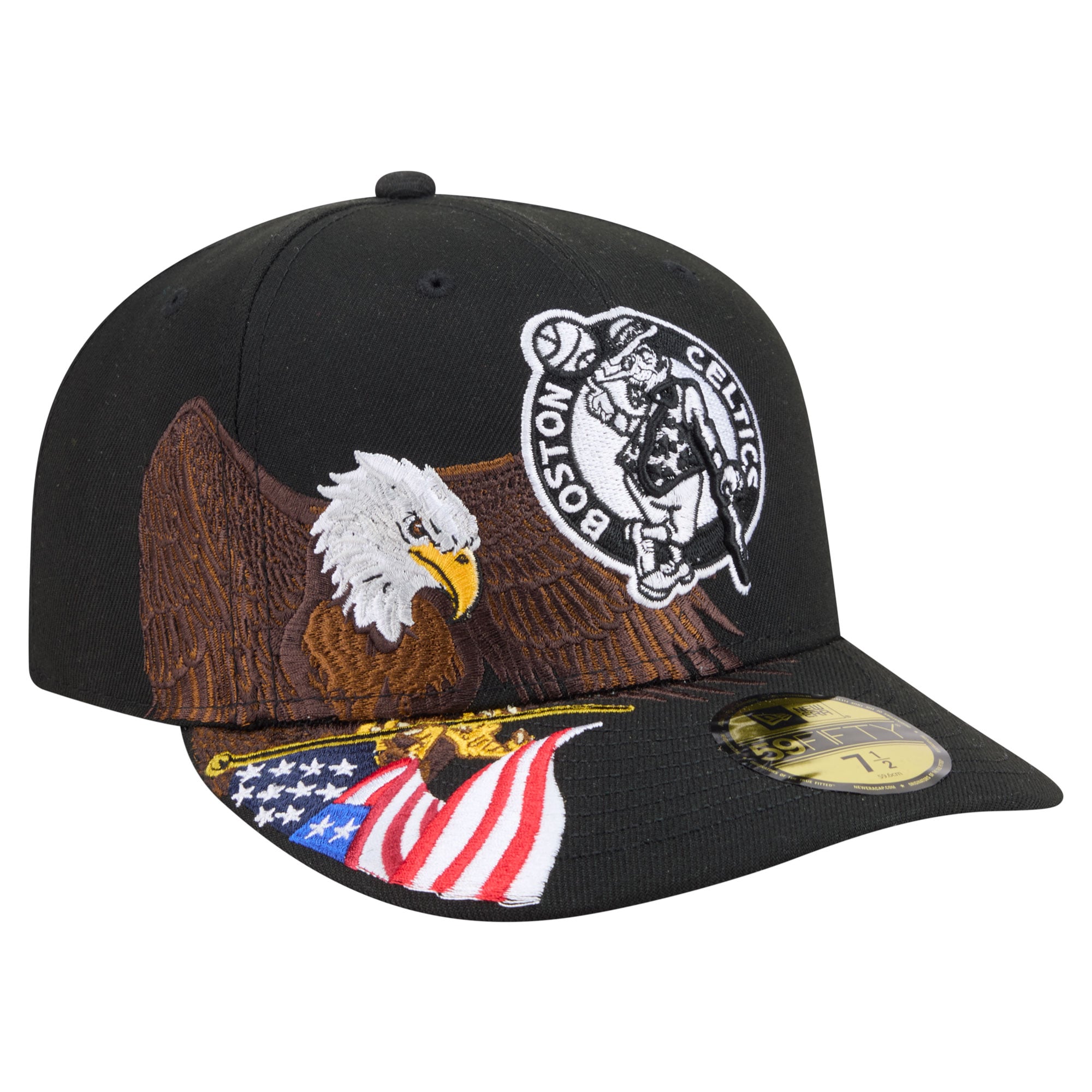 Men's New Era Black Boston Celtics Freedom Pre-Curved 59FIFTY Fitted Hat
